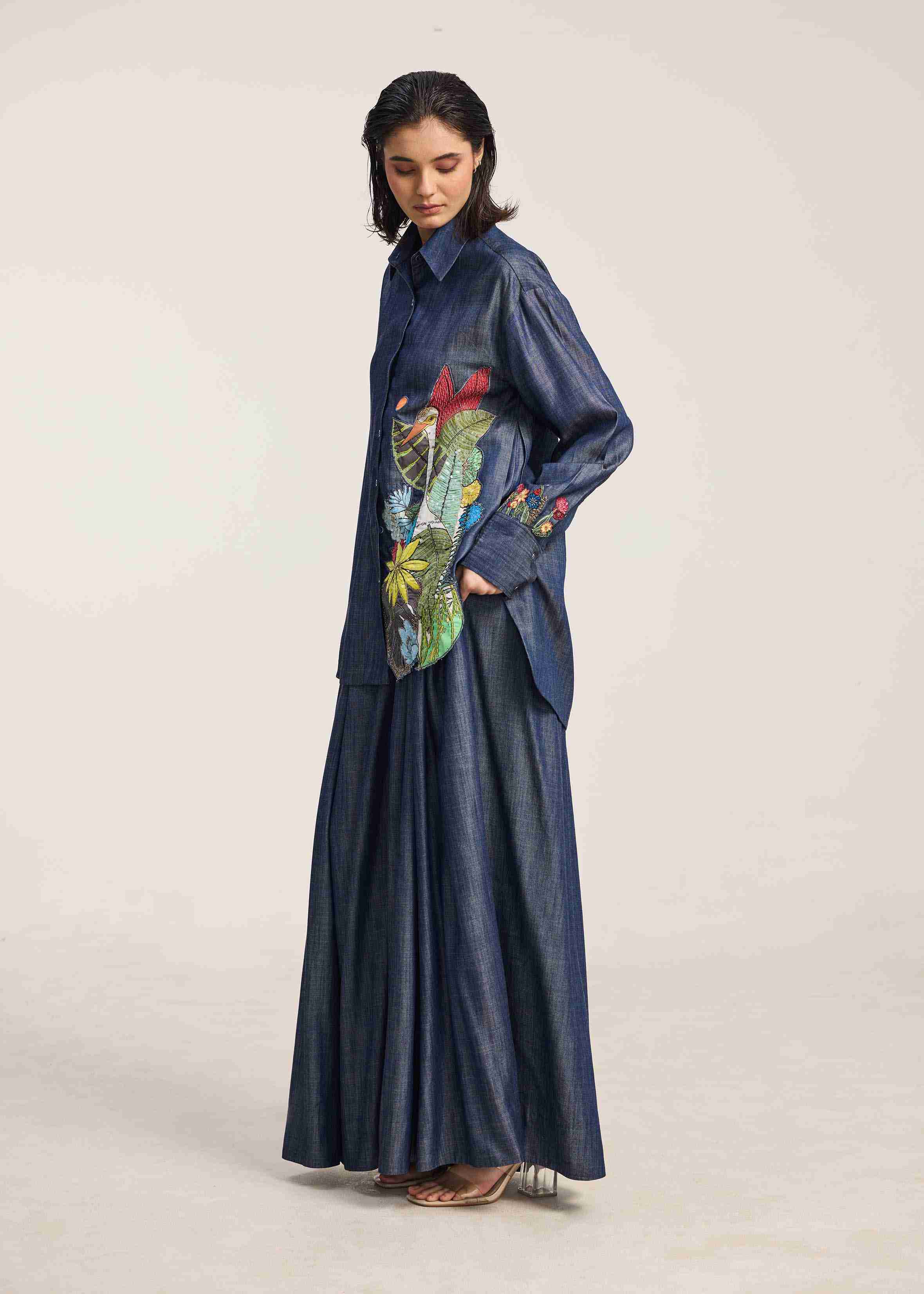 High-waist denim  trousers