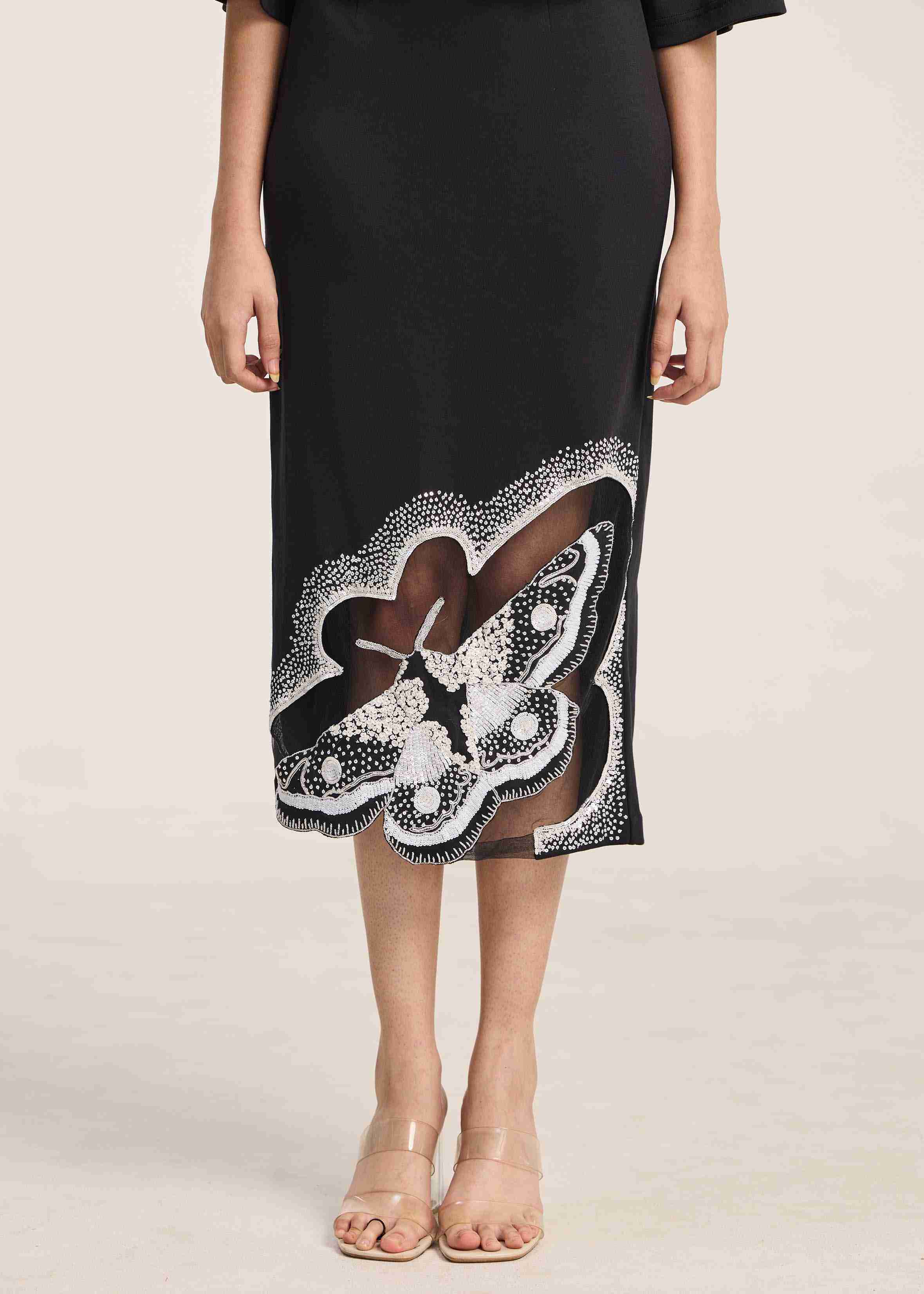 Afew Rahul Mishra | Pencil Skirt With 3D Moth Embroidery