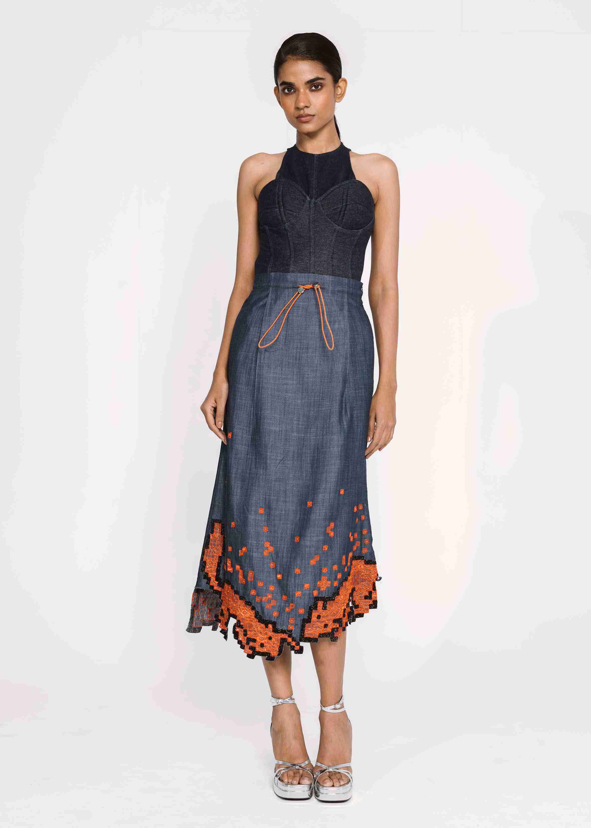A Line Scalloped Skirt With Pixel Fox
