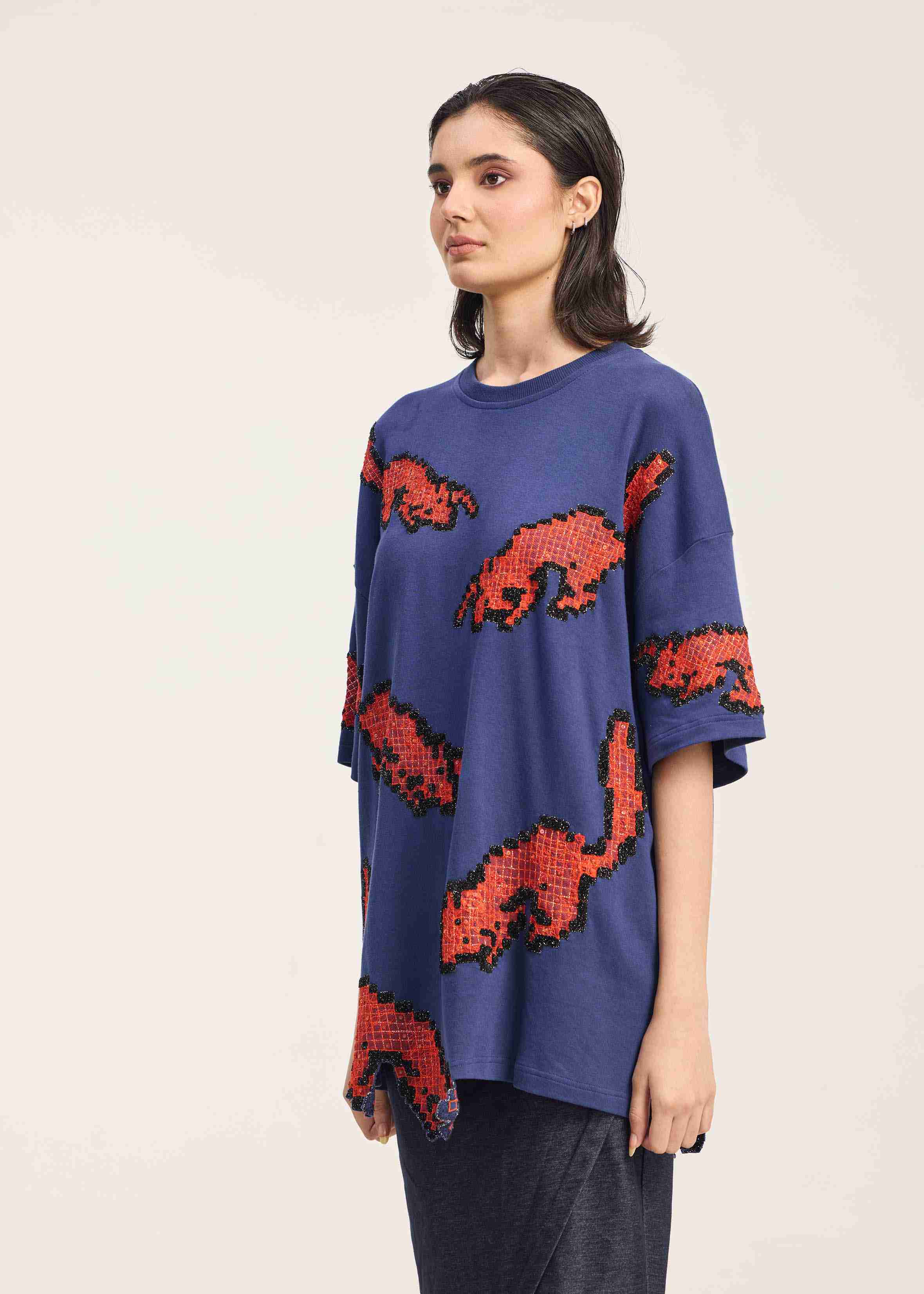 O/S Teeshirt With Fox Embroidery