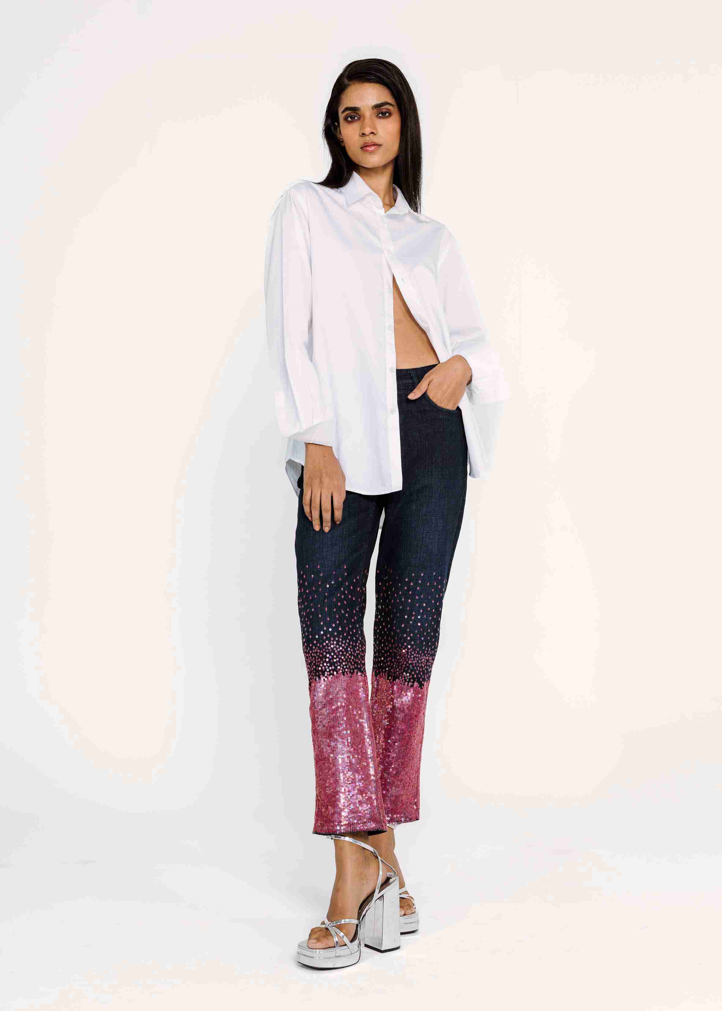 Fitted Jeans With Sequin Gradation