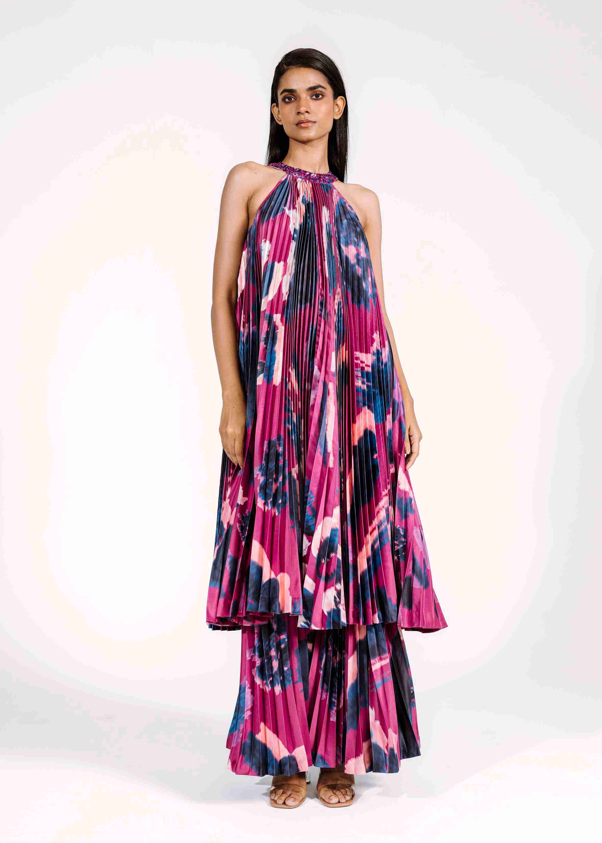Pleated Dress With Abstract Print