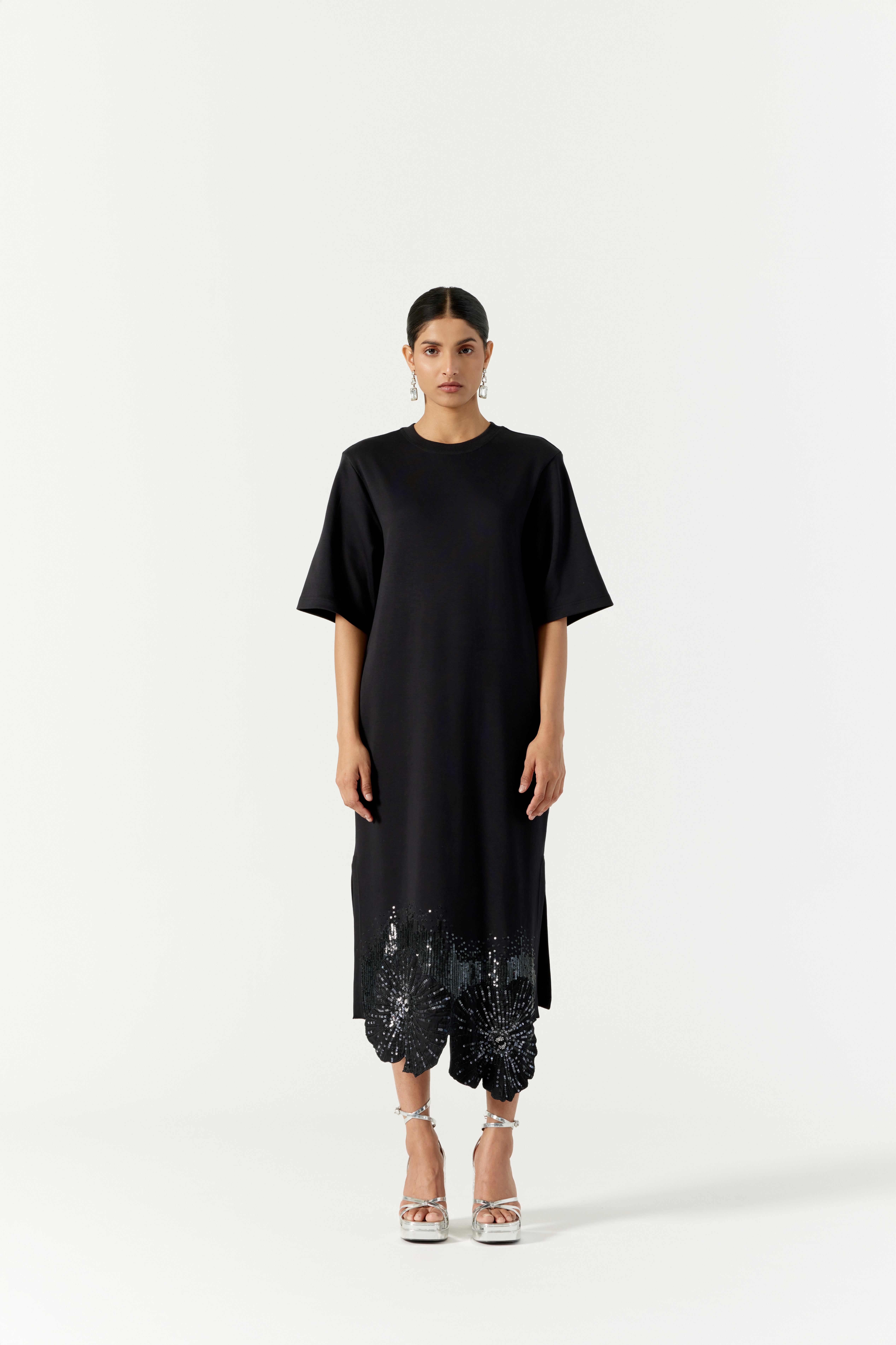Pansy Hand Embellished Black Dress