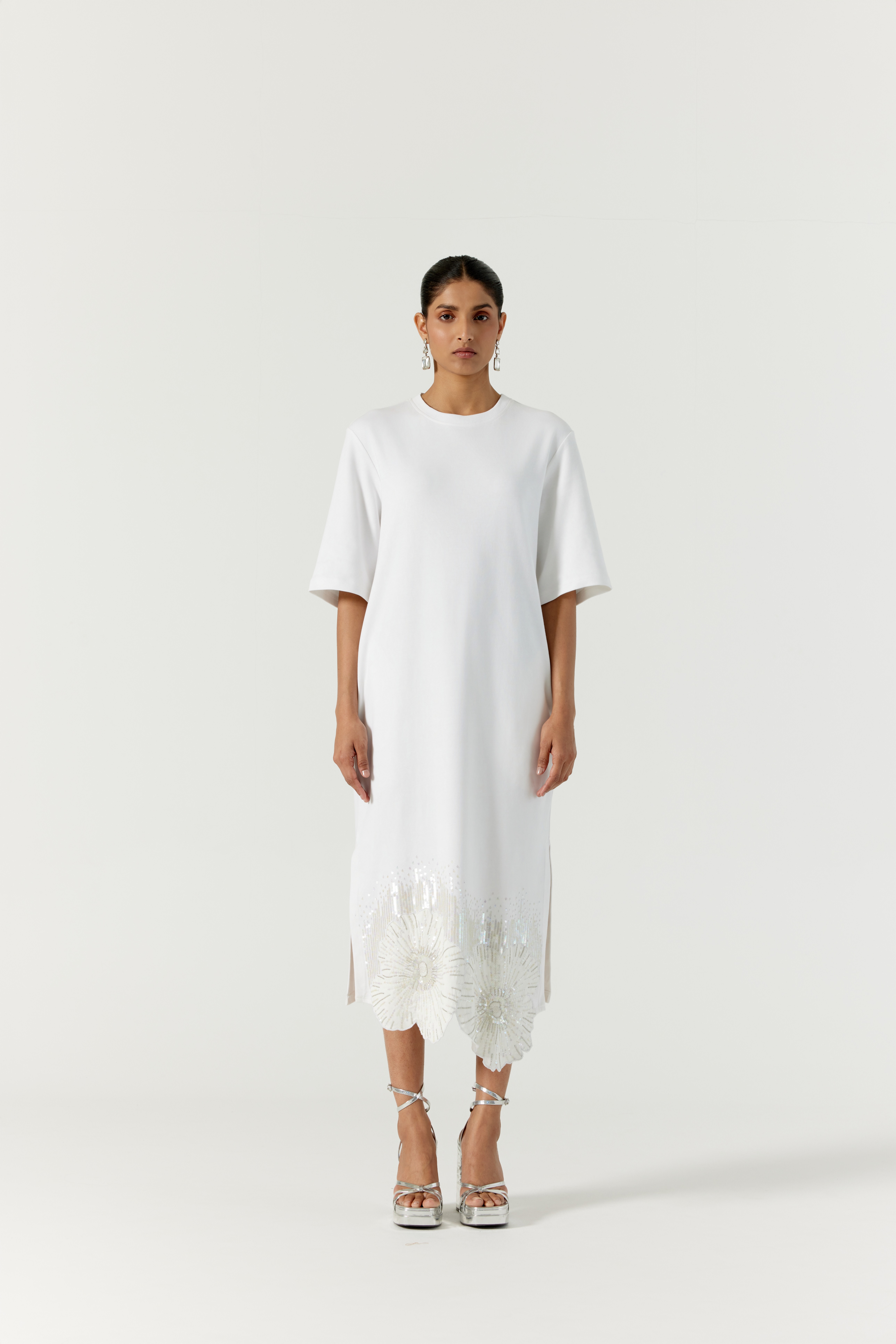 Pansy Hand Embellished White Dress
