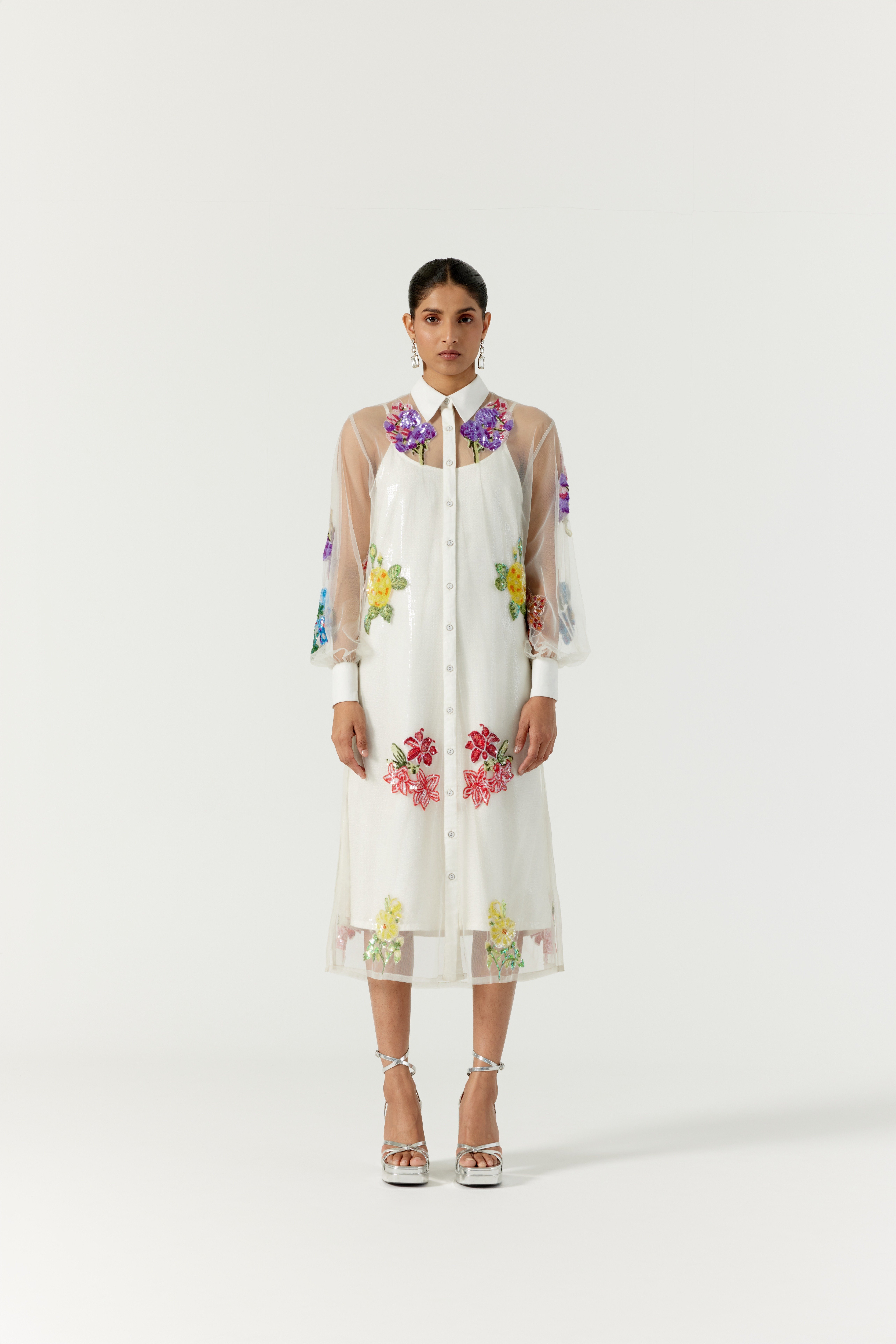 White Botanical Shirt Dress