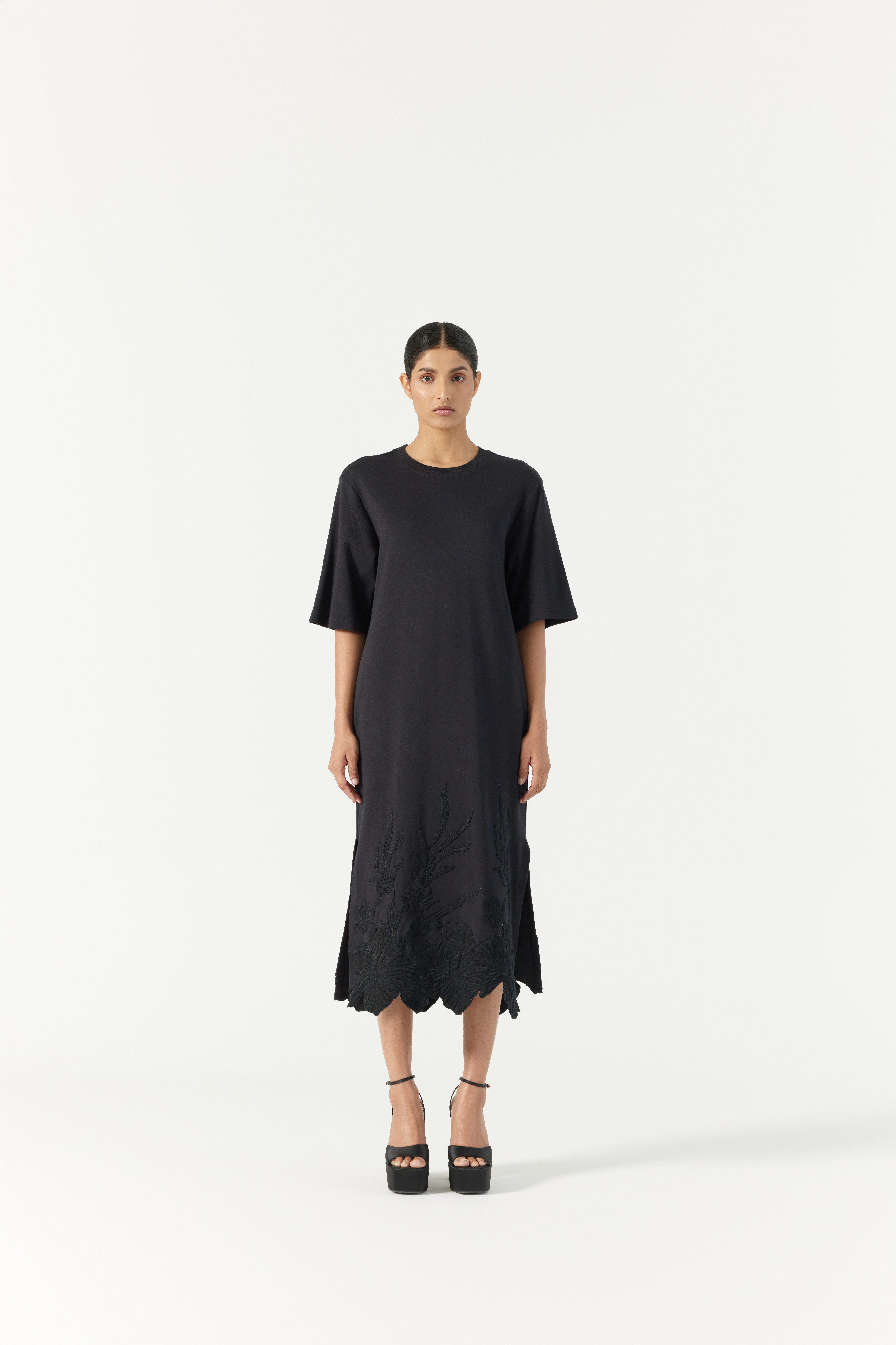Iris Applique Black Dress
