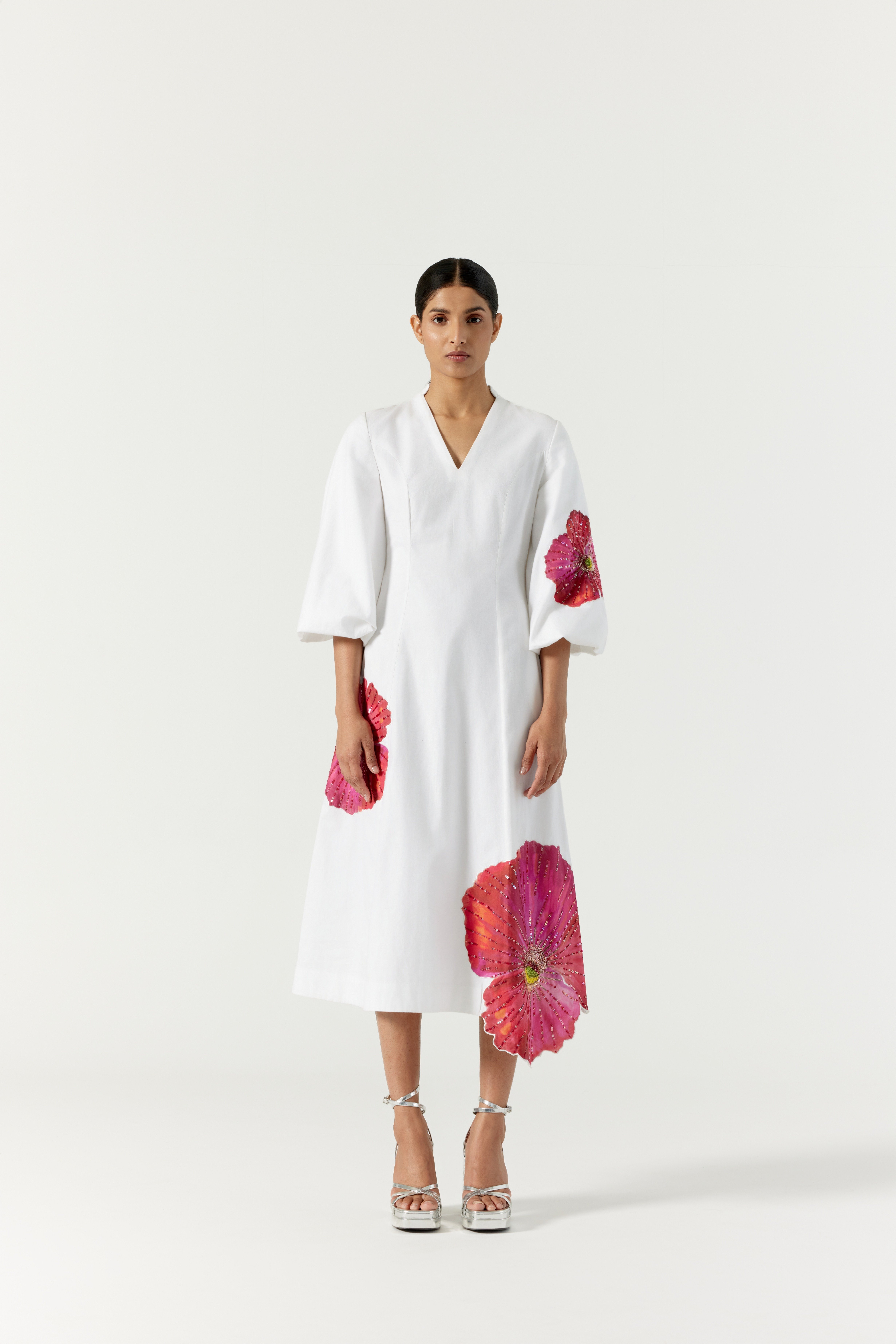 Pansy V Neck White Dress