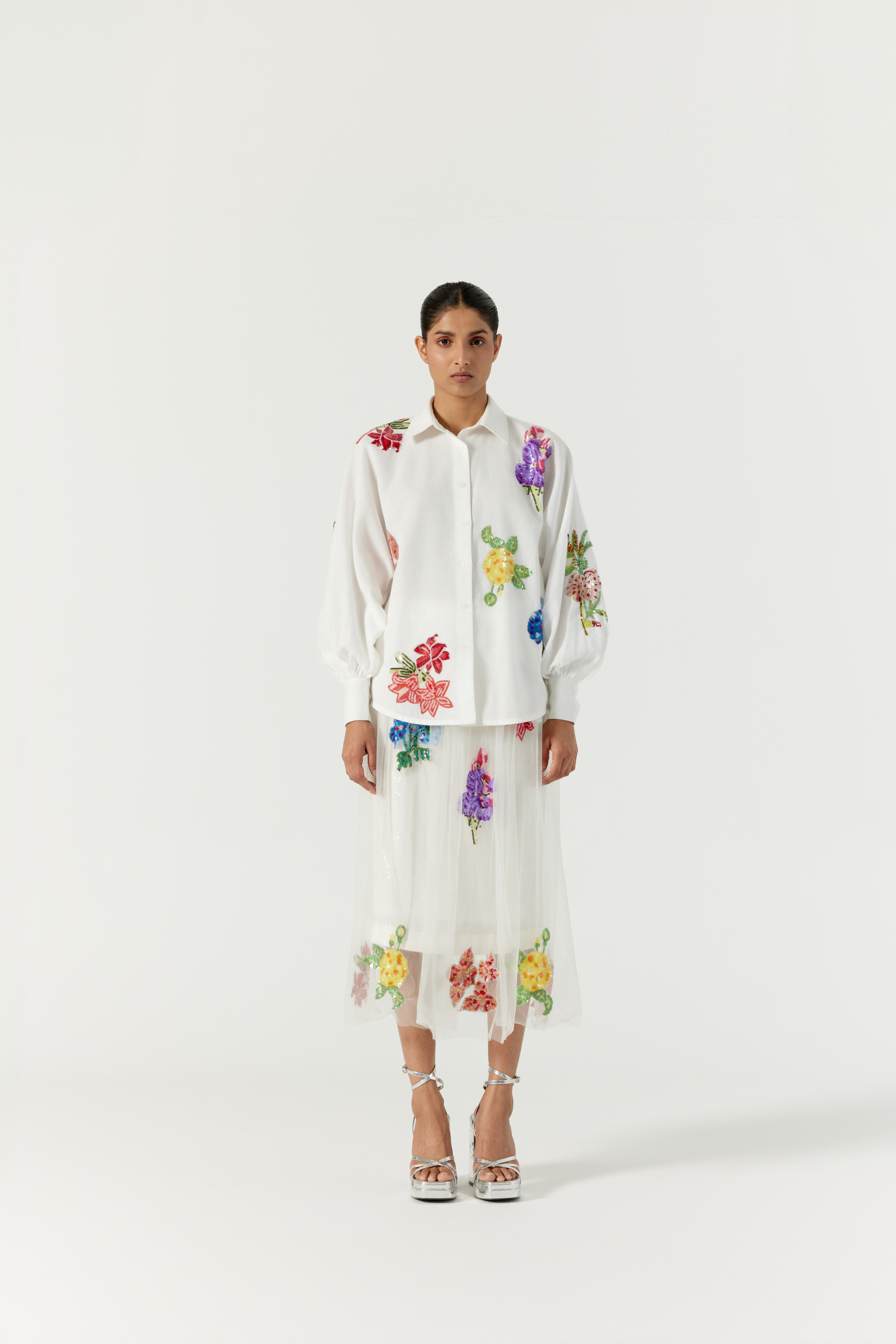 White Botanical Skirt