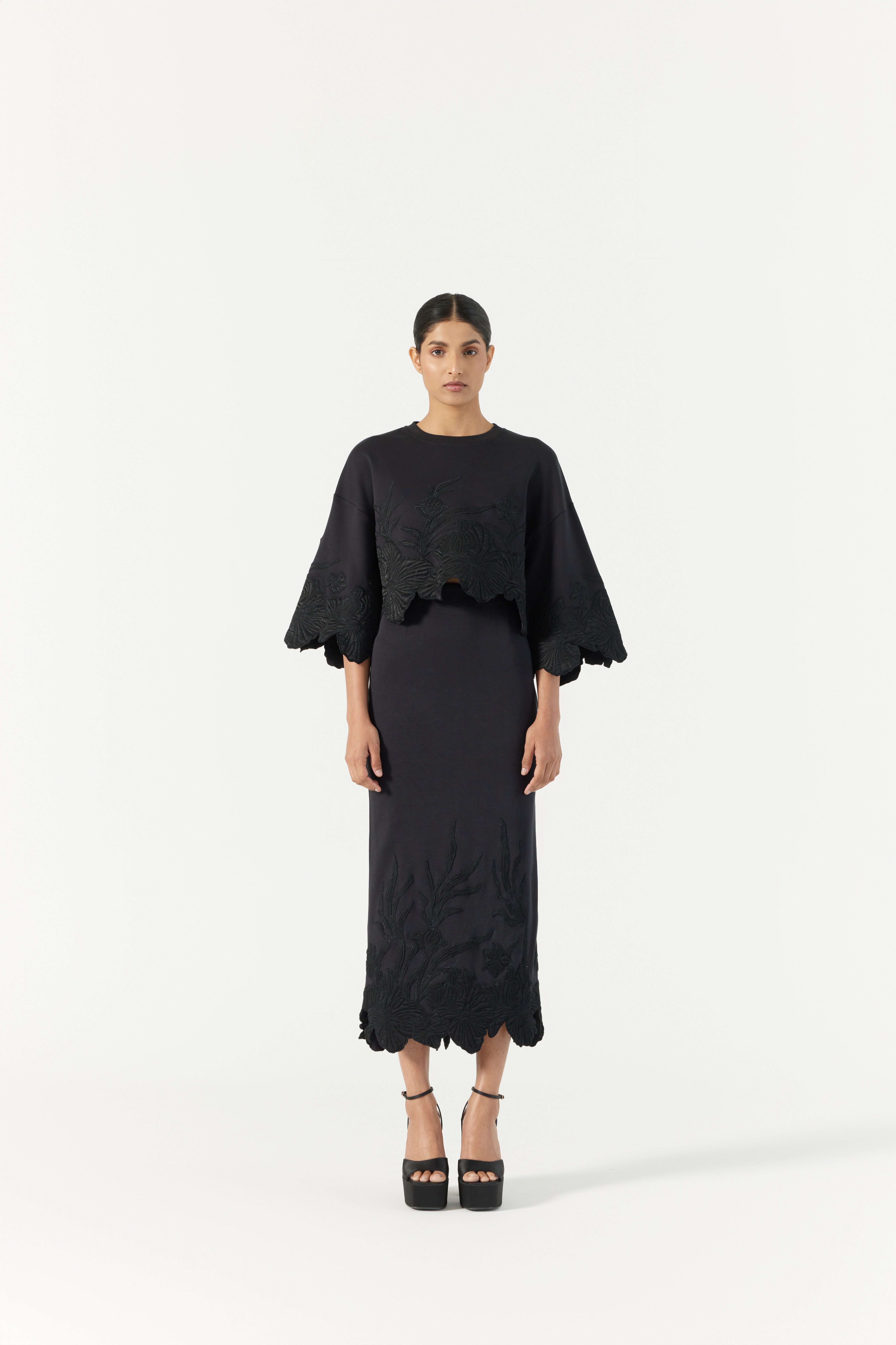 Iris Black Applique Motif Skirt