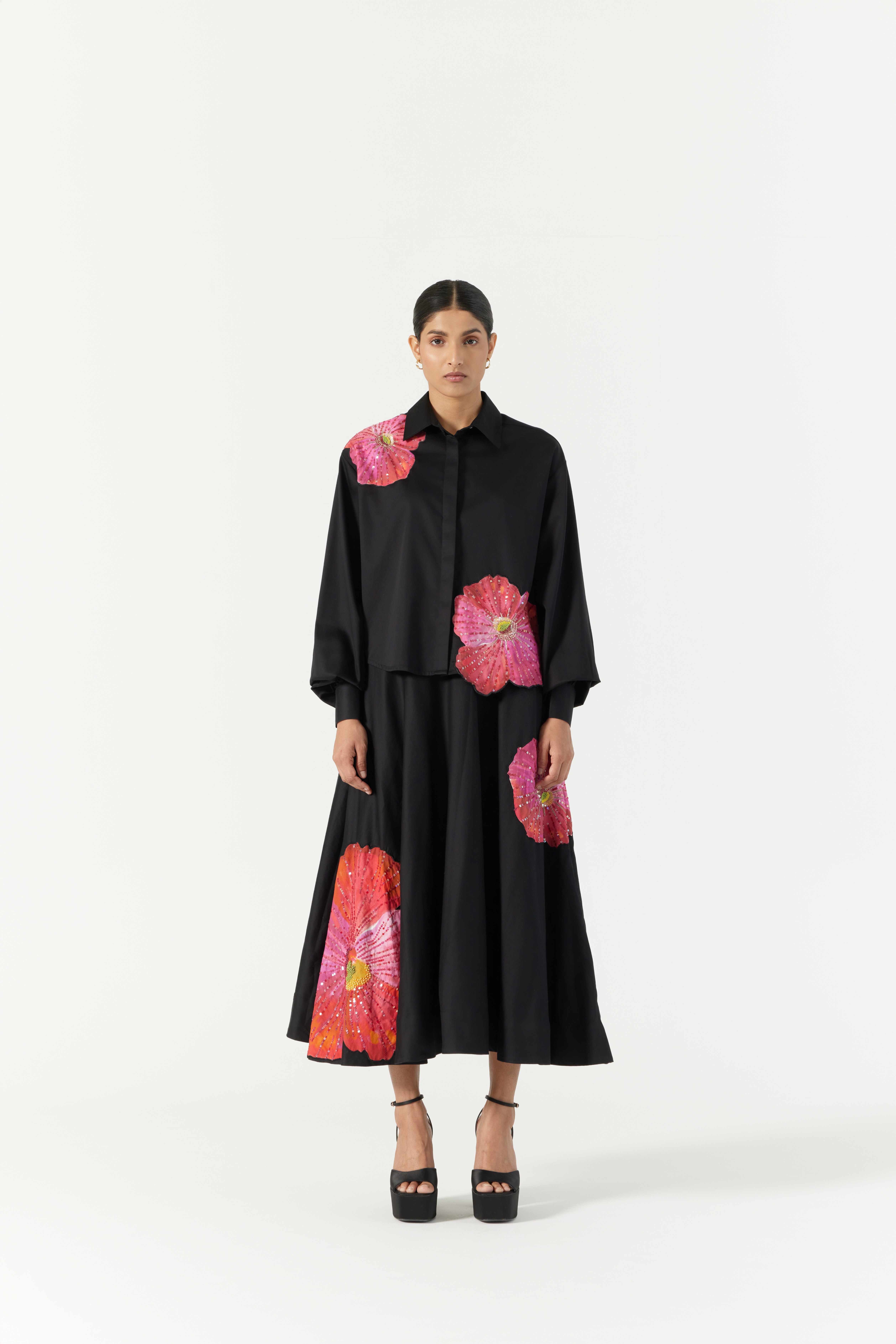 Pansy Printed Hand Embelished Skirt