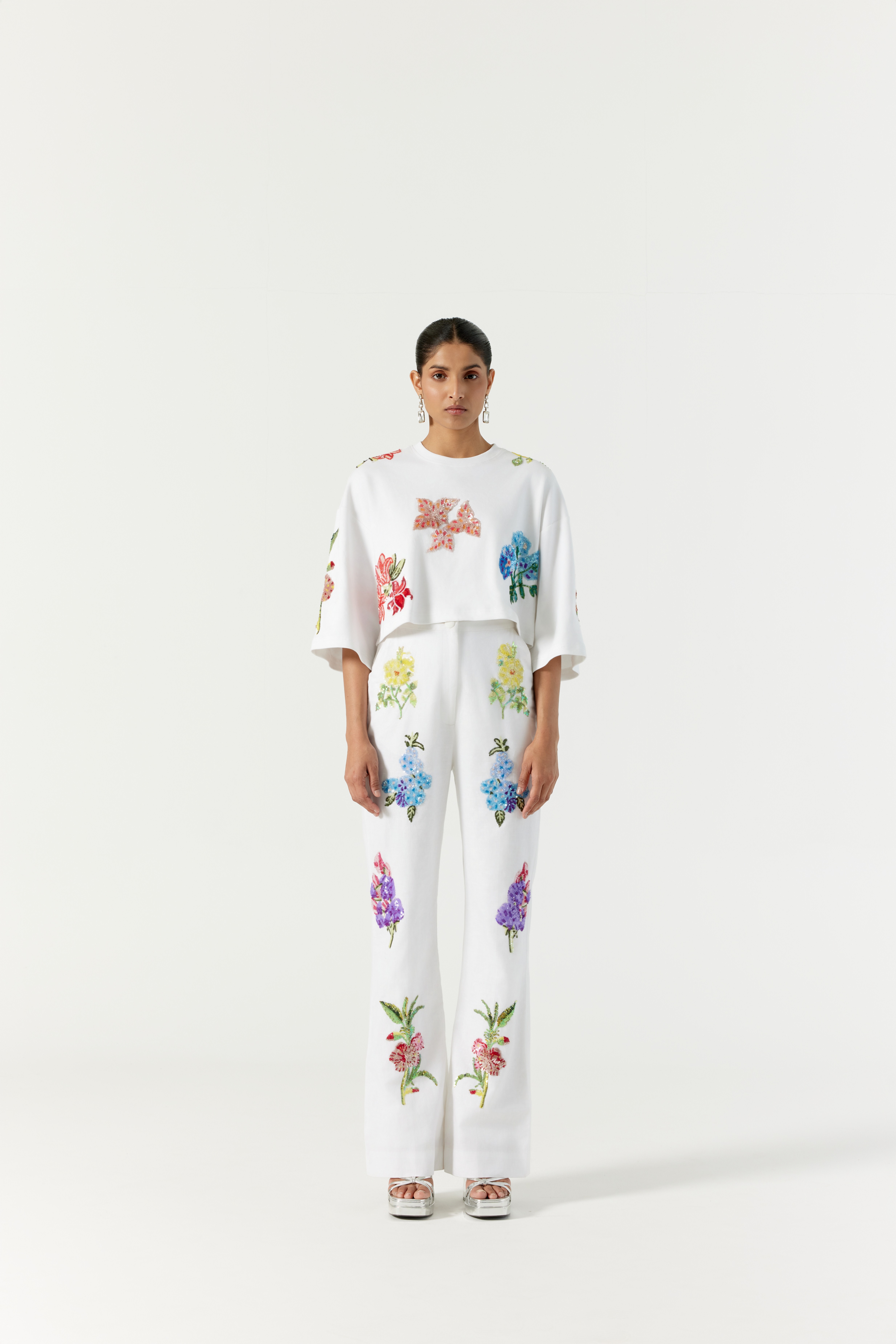 White Botanical Trouser