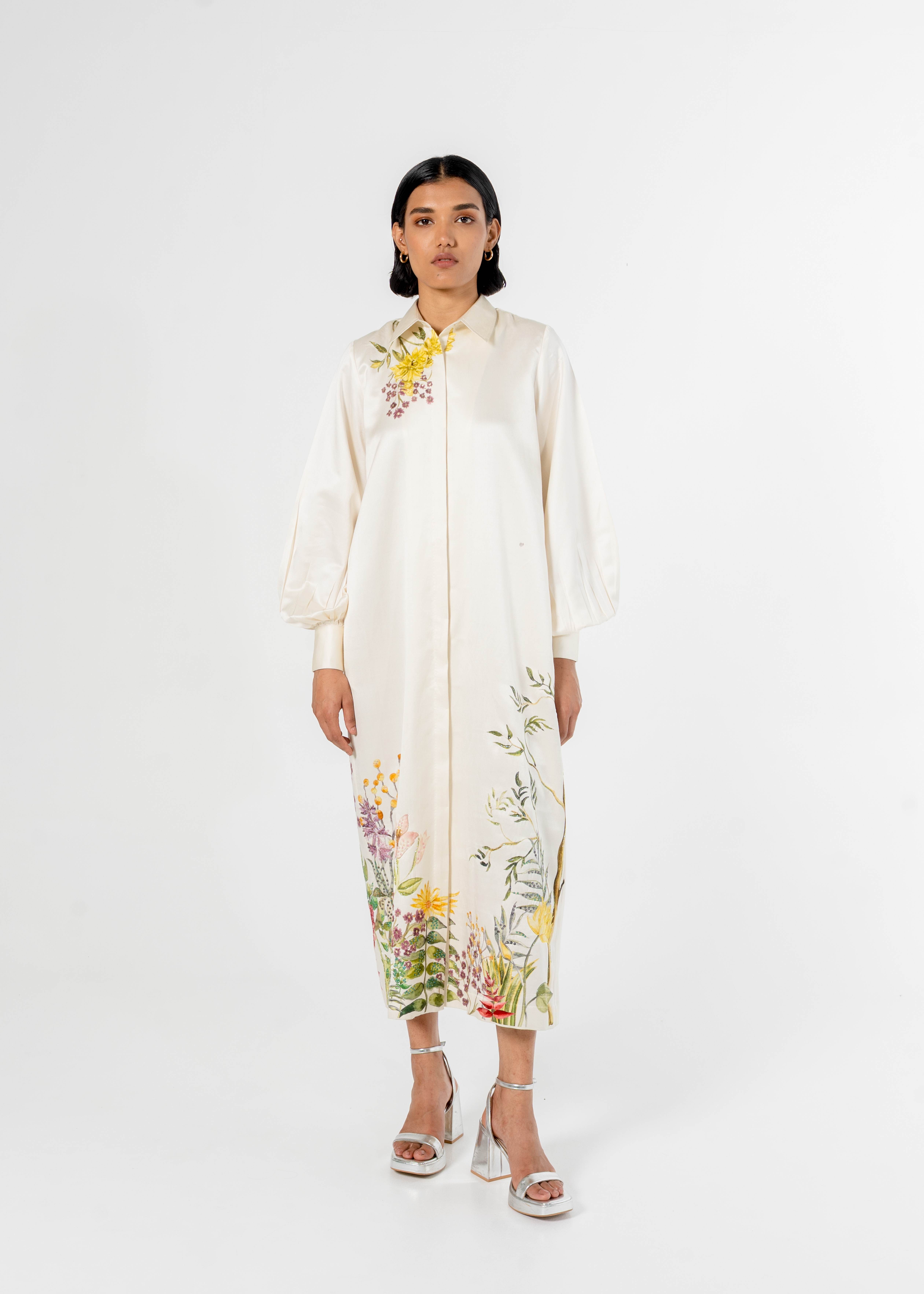 Sand Handpainted Embroidery Shirt Dress