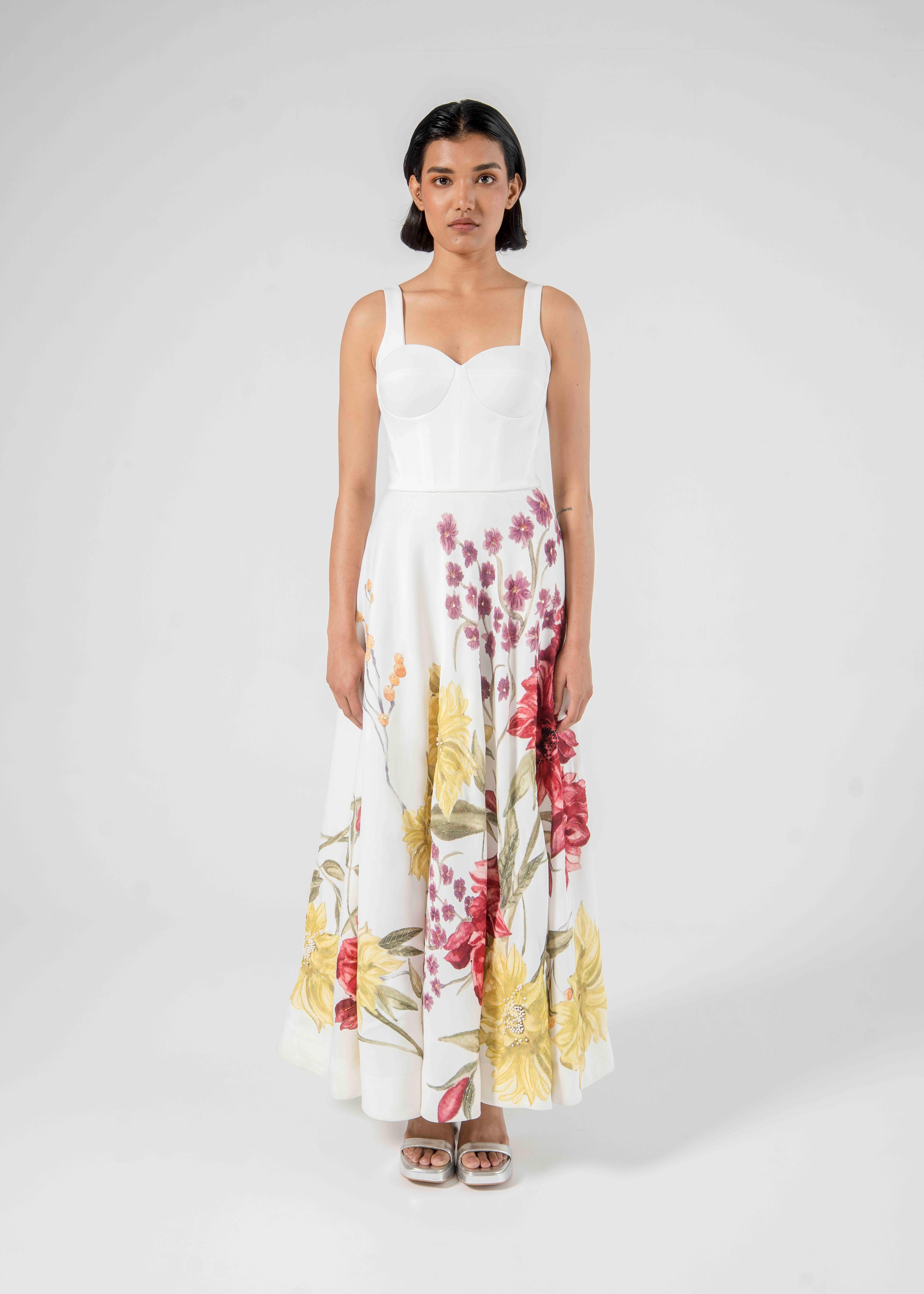 White Floral Embroidered Corset Dress