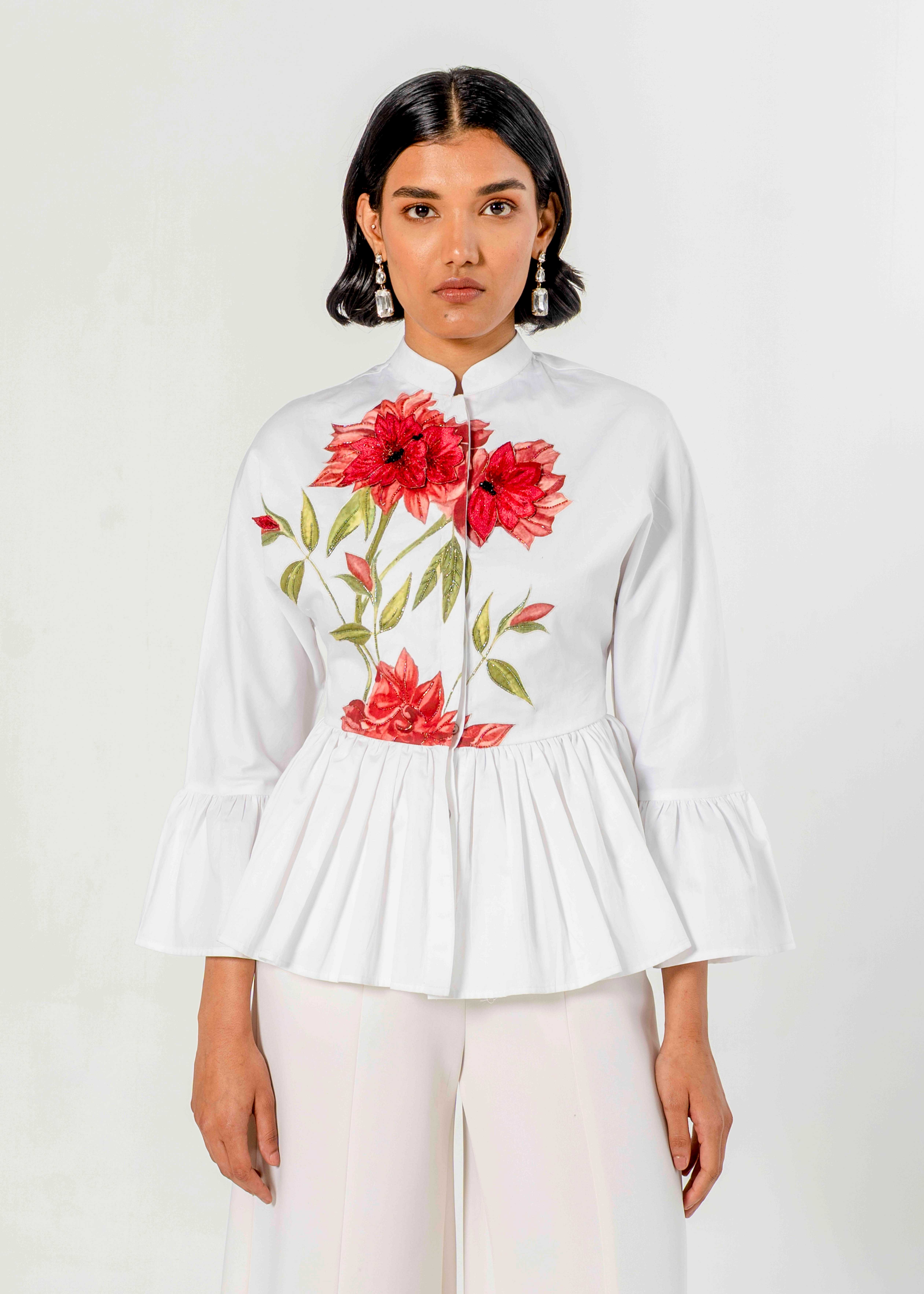 White Handpainted Peplum Shirt