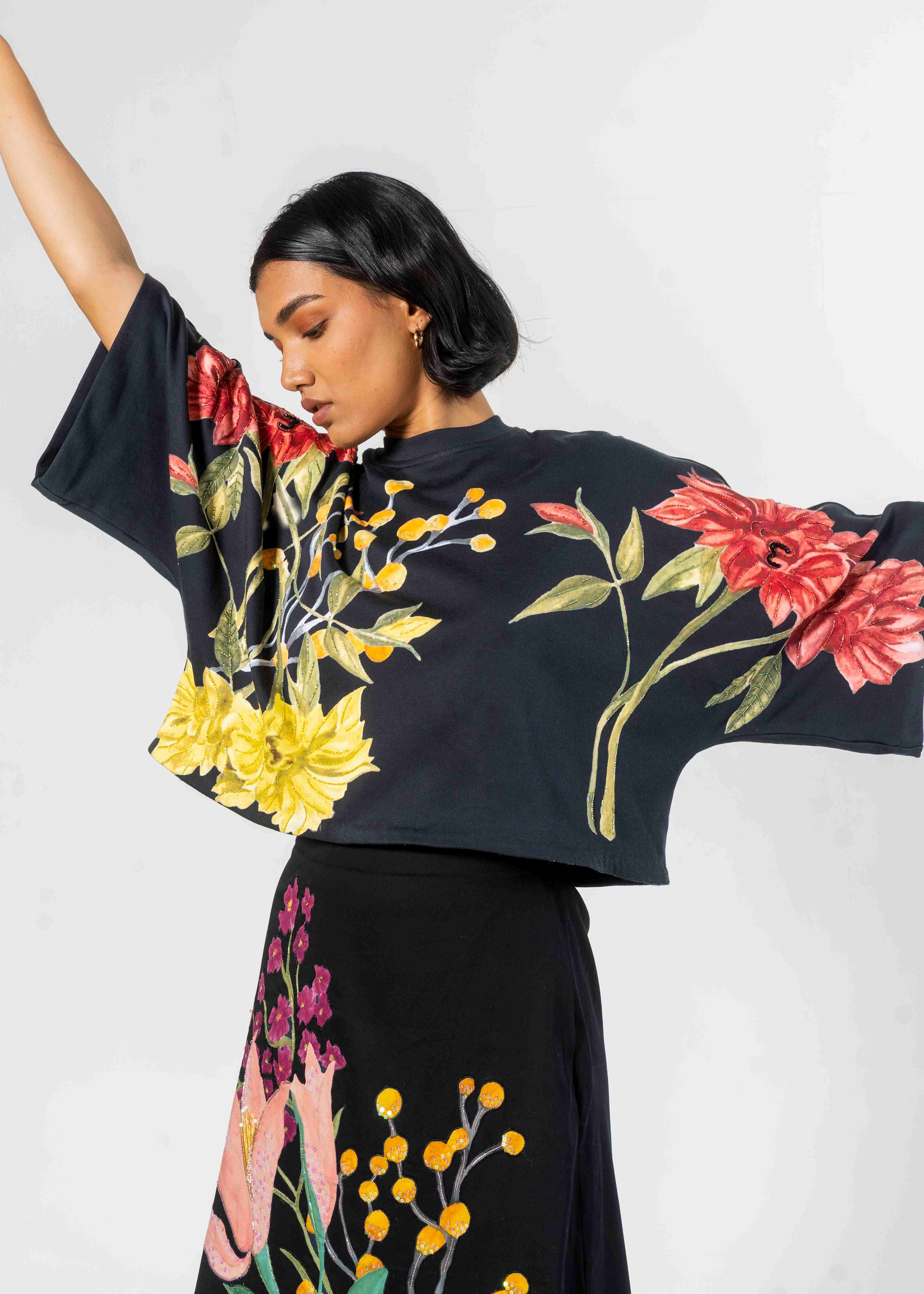 Black Handpainted Crop Tshirt