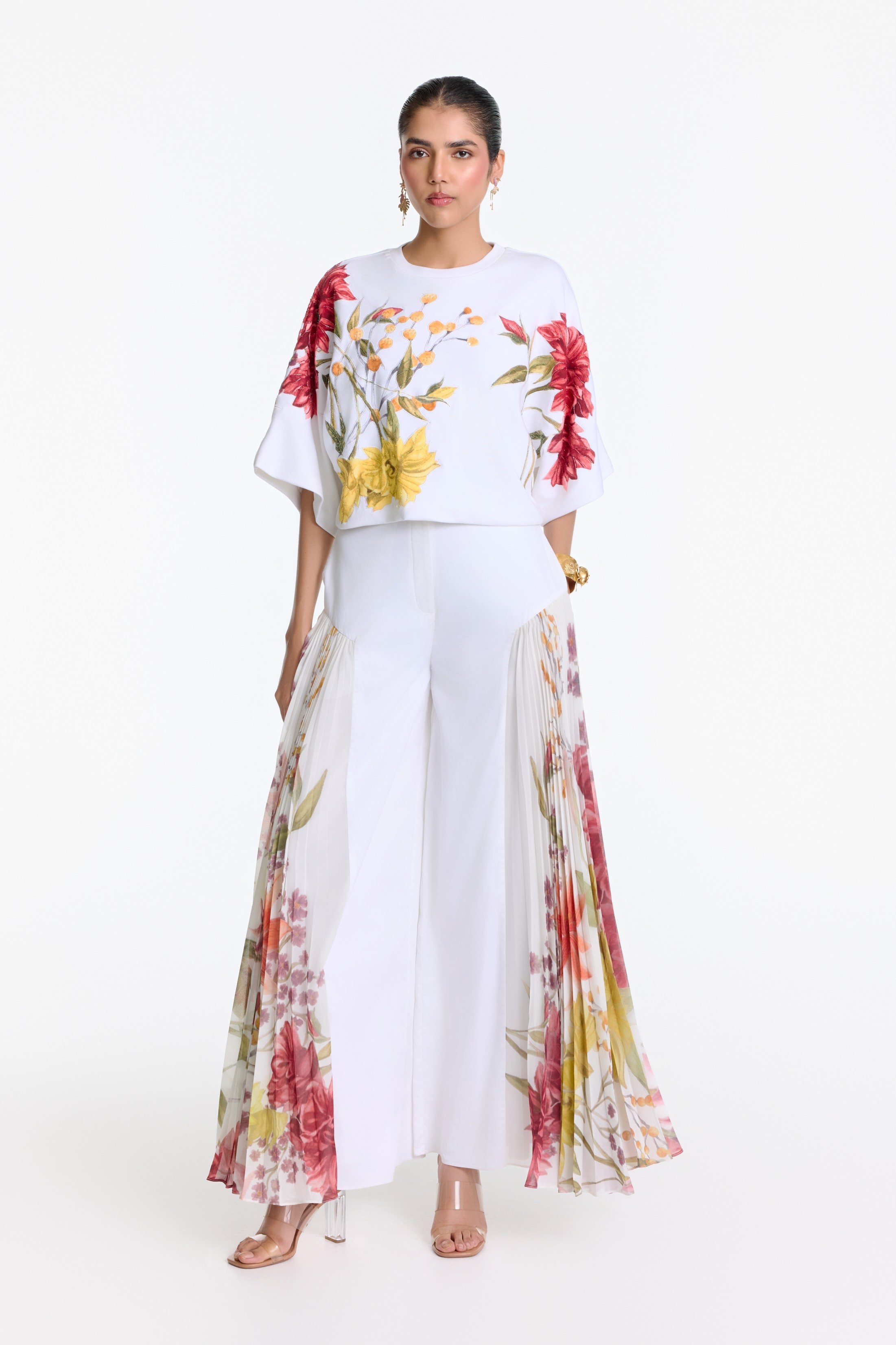 White Side Pleated Pants
