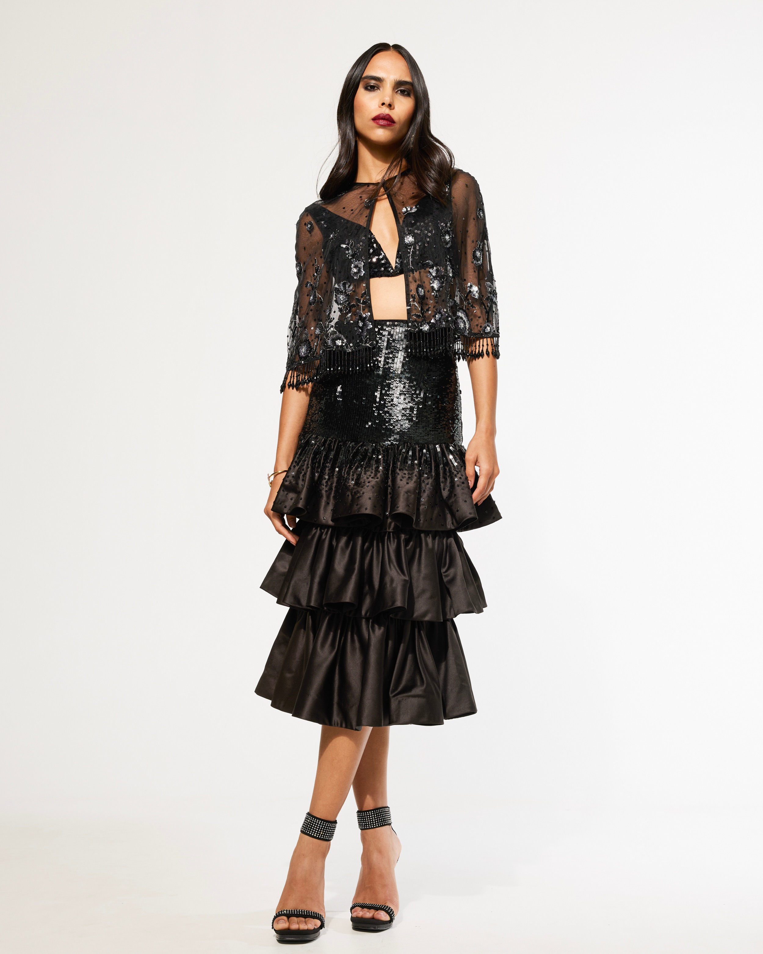 Sequin Mandala Black Cape