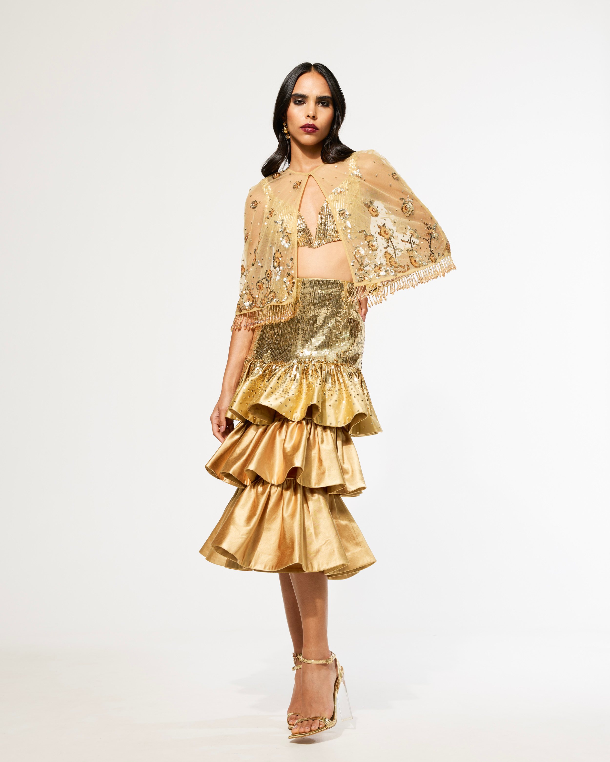 Sequin Mandala Gold Cape