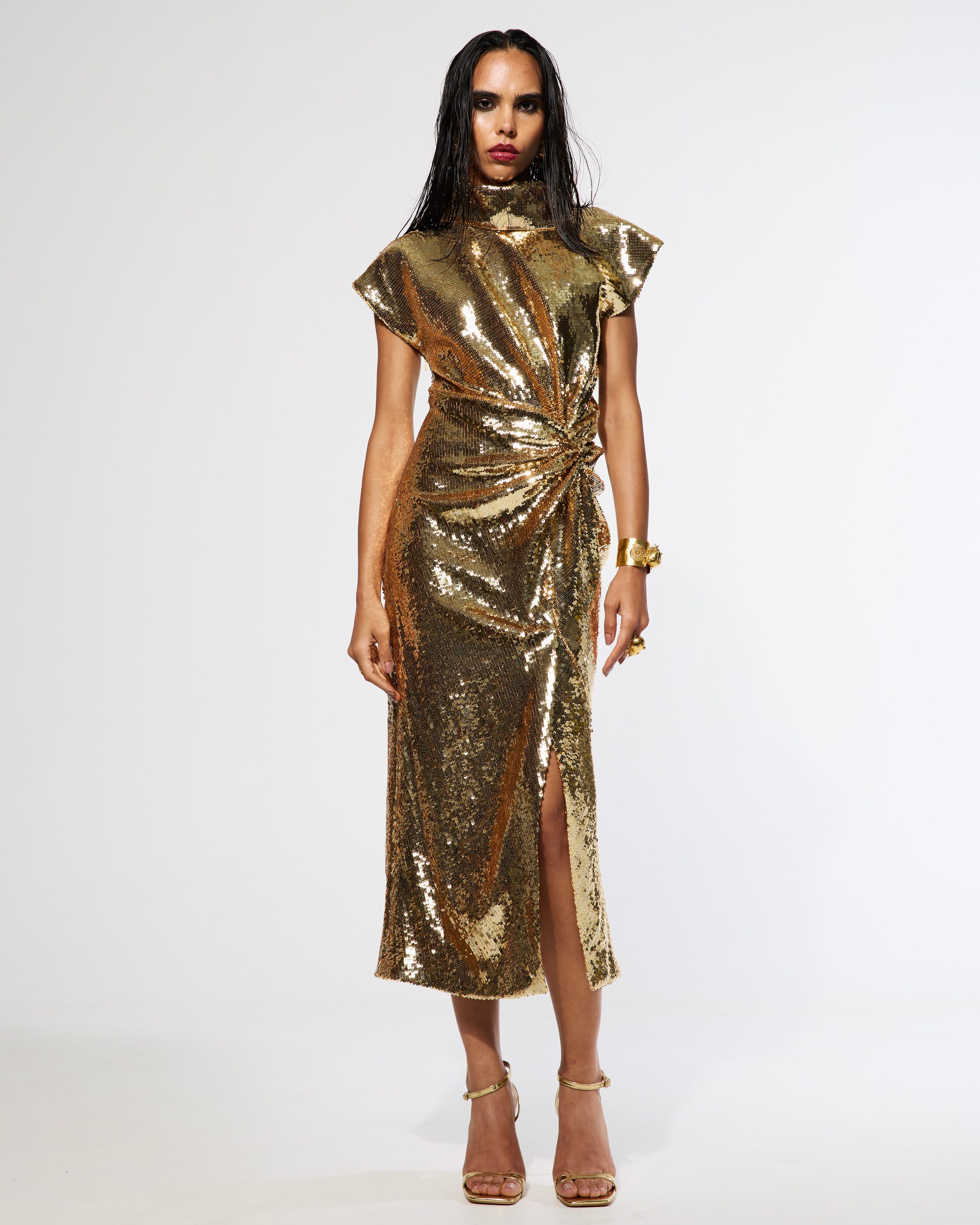 Sequin Knotted Gold Dress