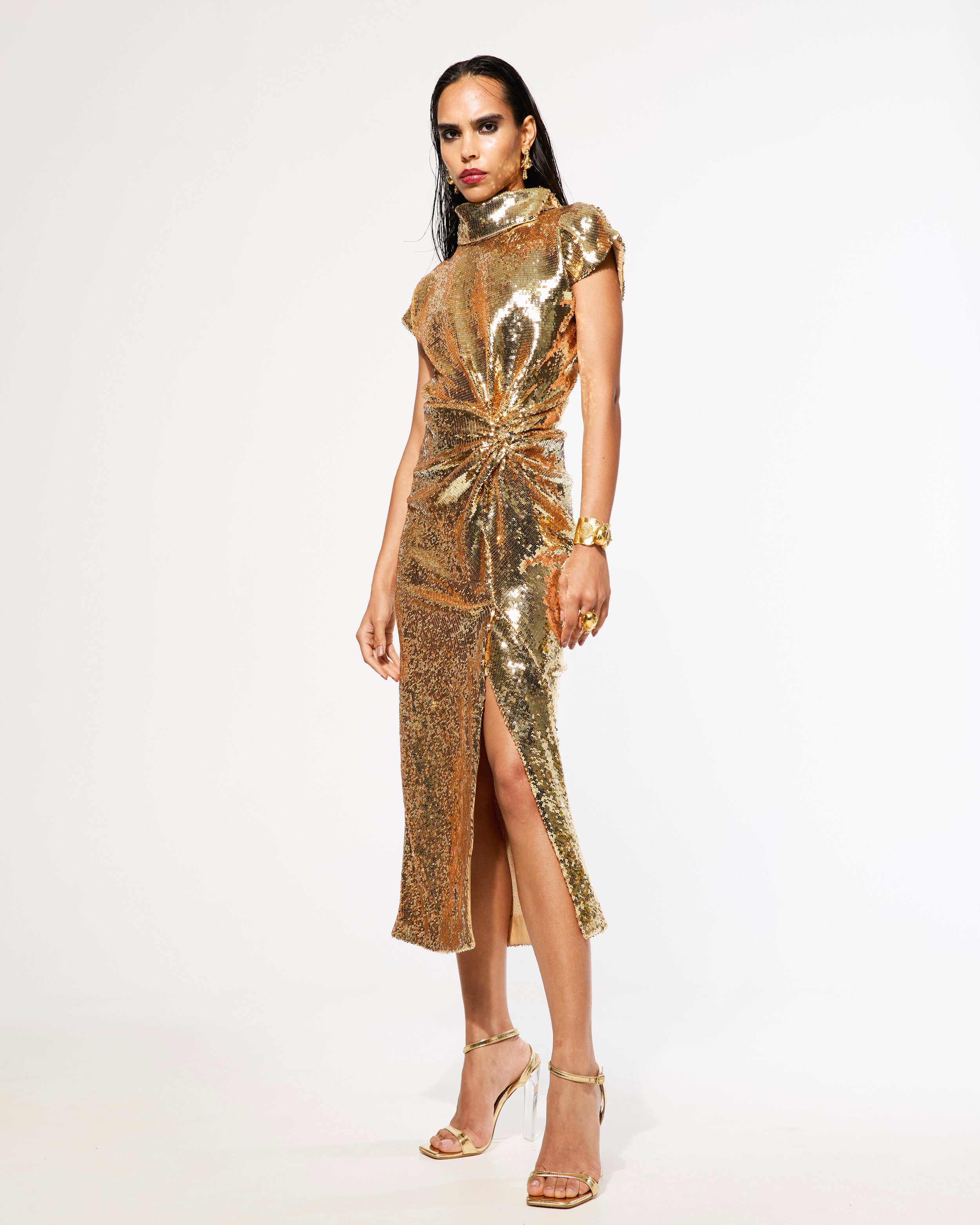 green emerald velvet dress Vintage Asymmetrical Sequin Batwing Dress – Recess main image 0