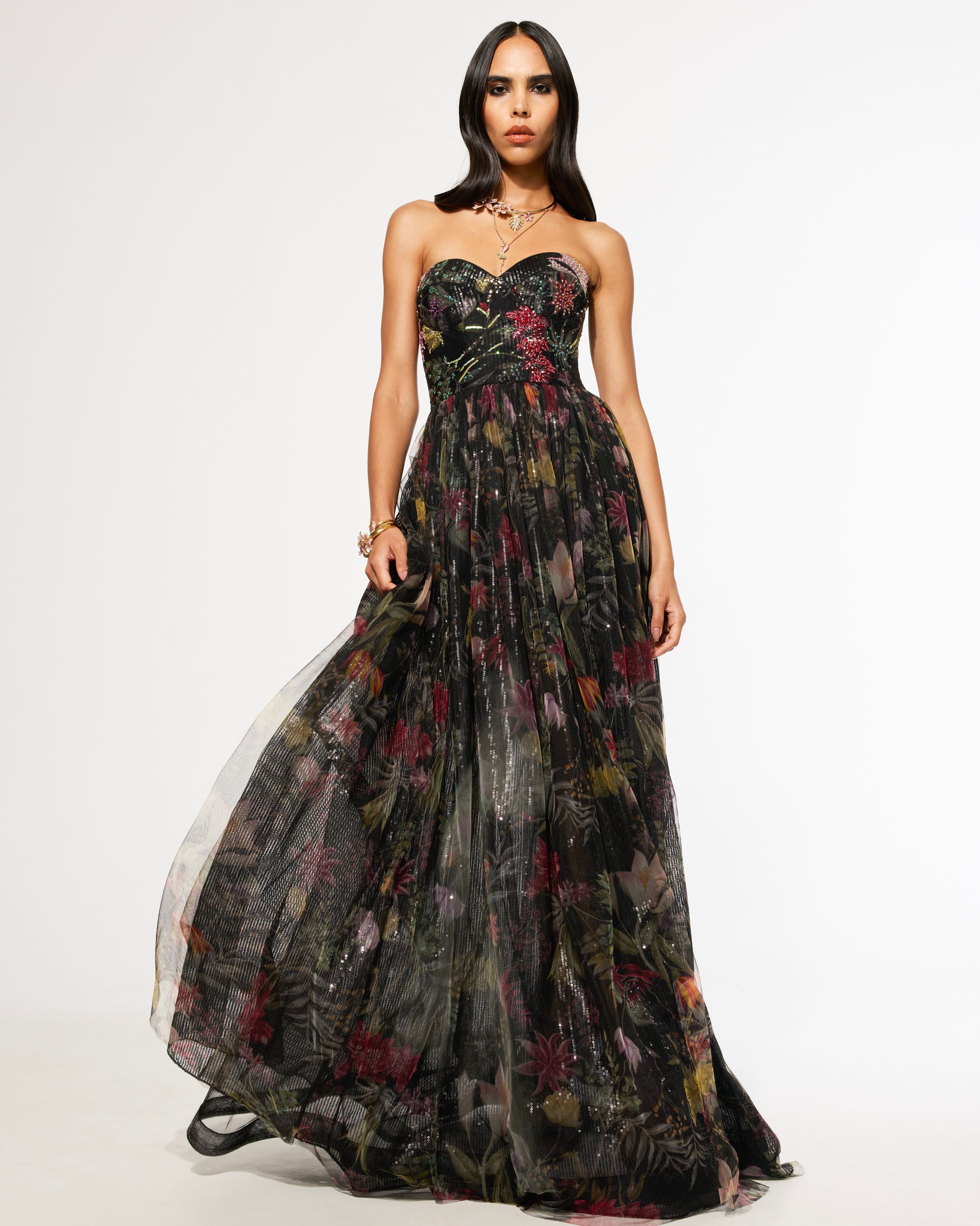 Plantopia Printed Corset  Tulle Gown
