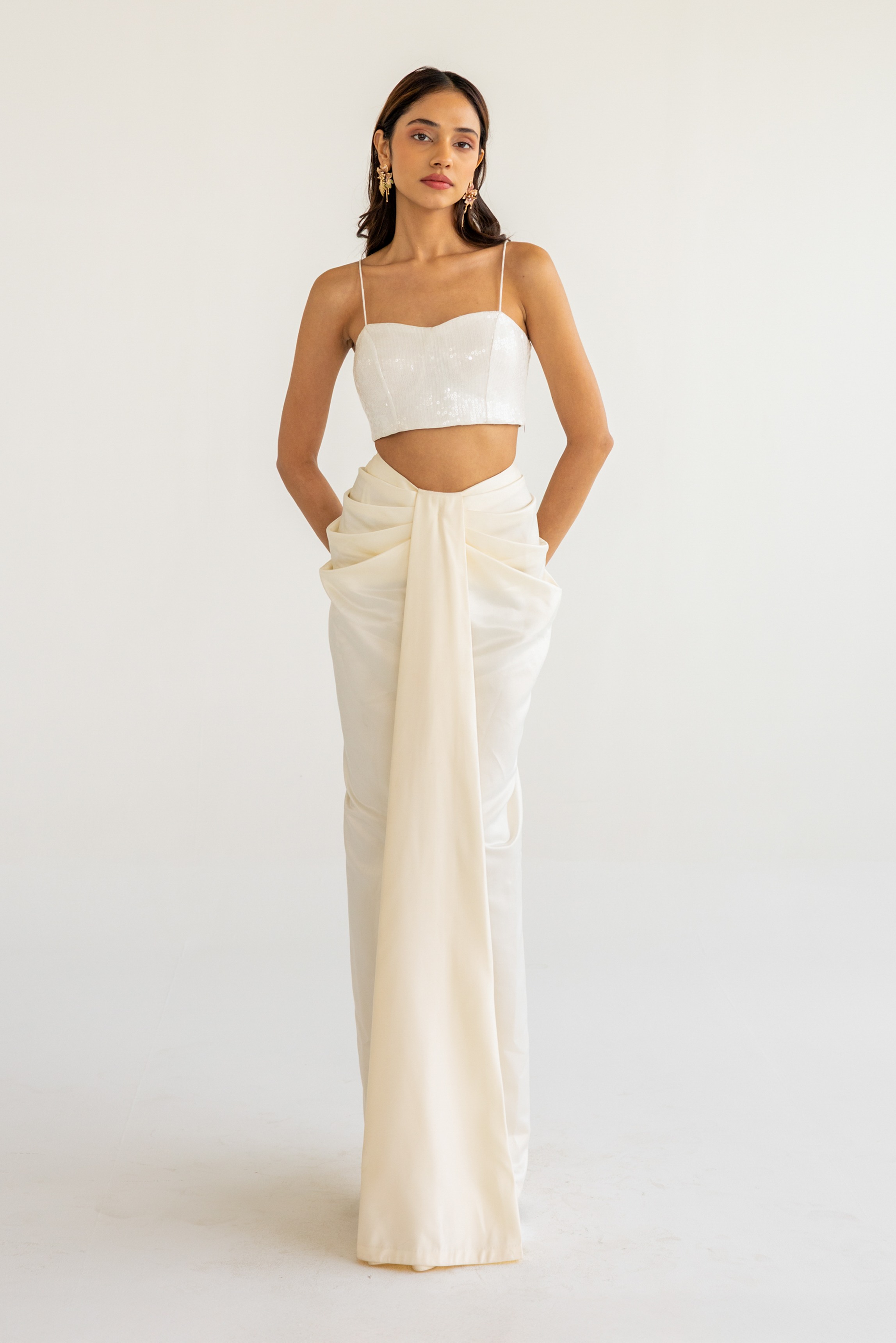 Draped Ivory Cowl Skirt