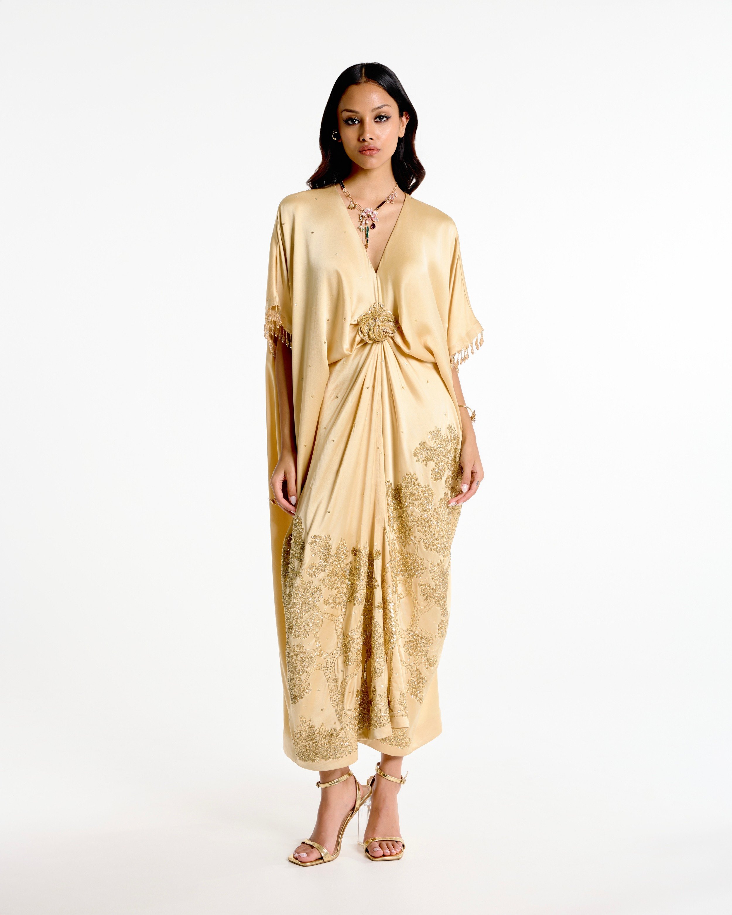 Embroidered Gold Kaftan Dress