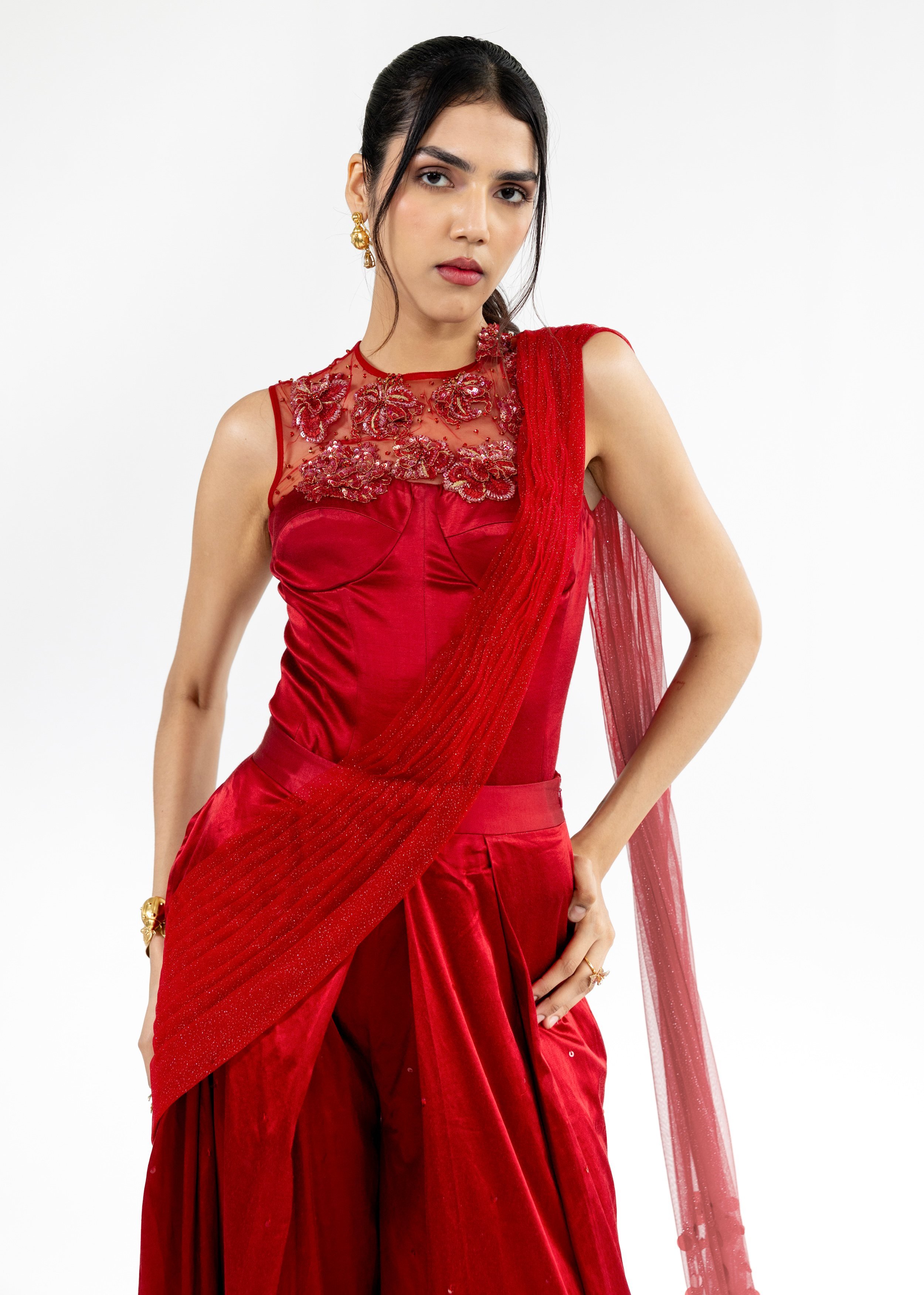 Red Leotard With Embroidered
