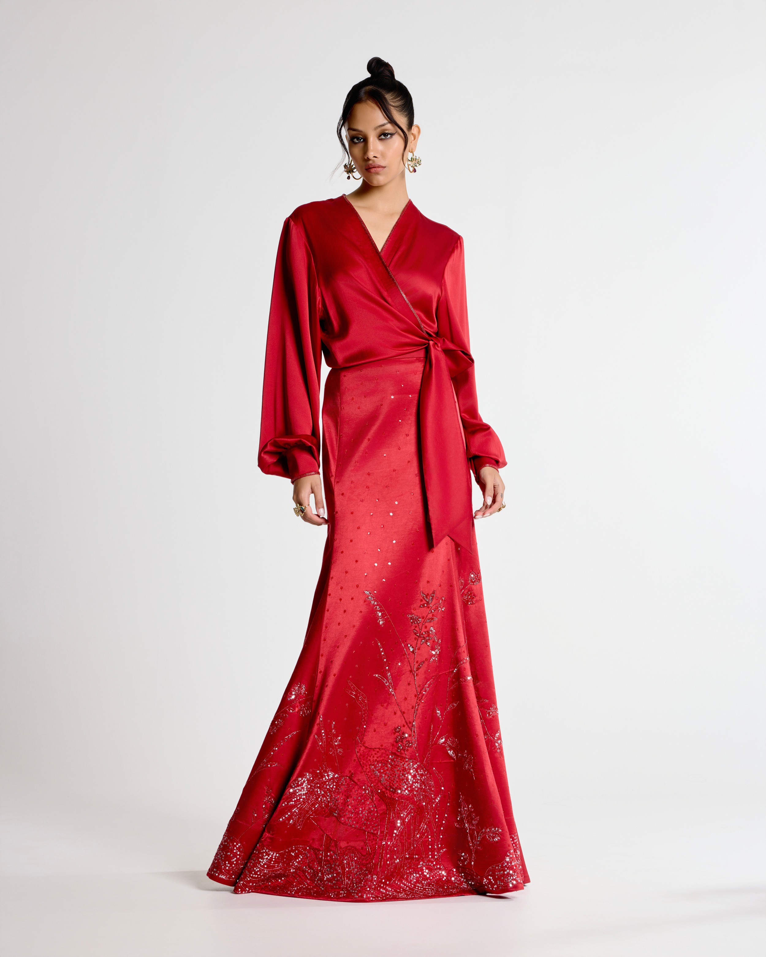 Red Garden Embroidered Plated Skirt