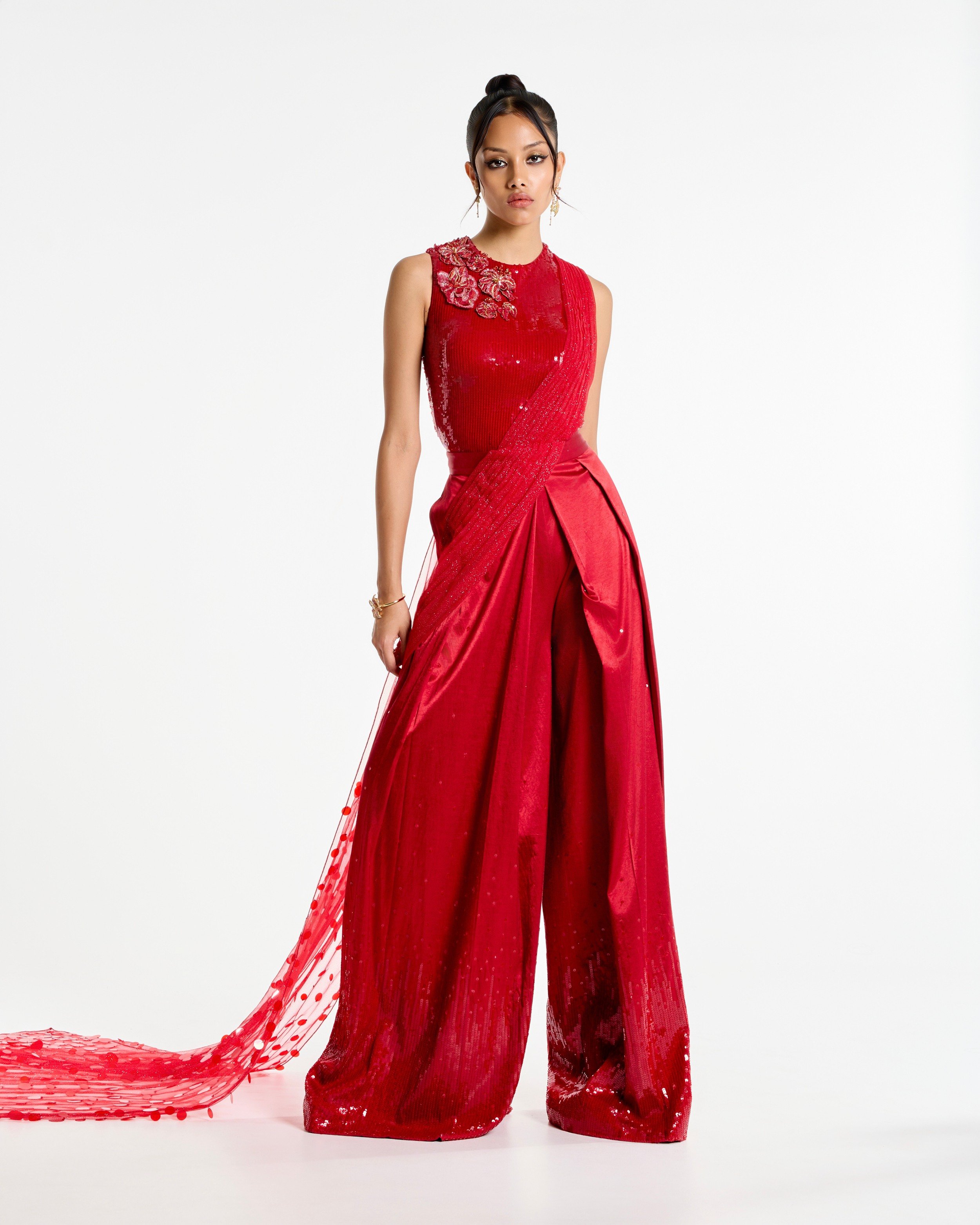 Red Sequin Saree