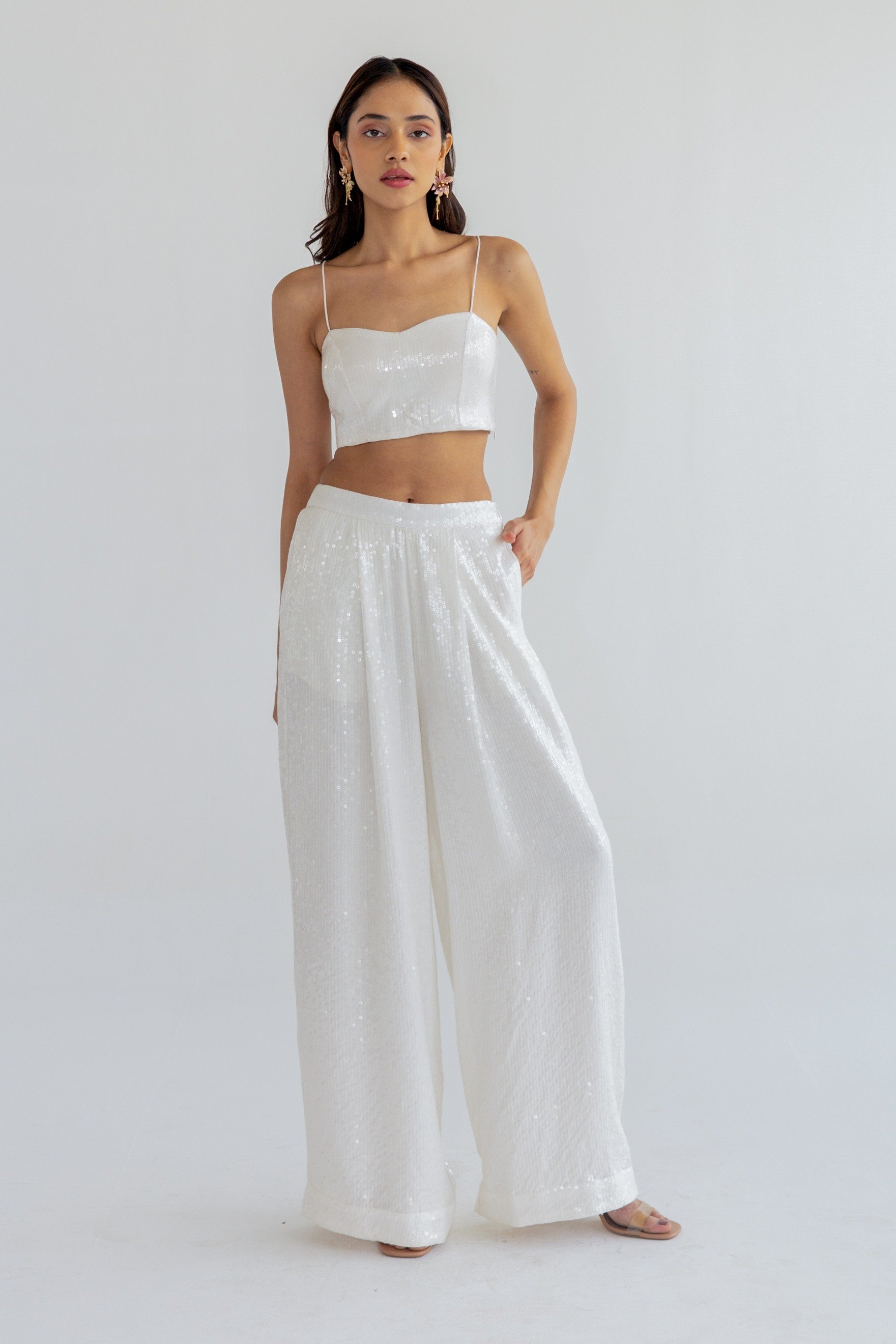 White Solid Trousers