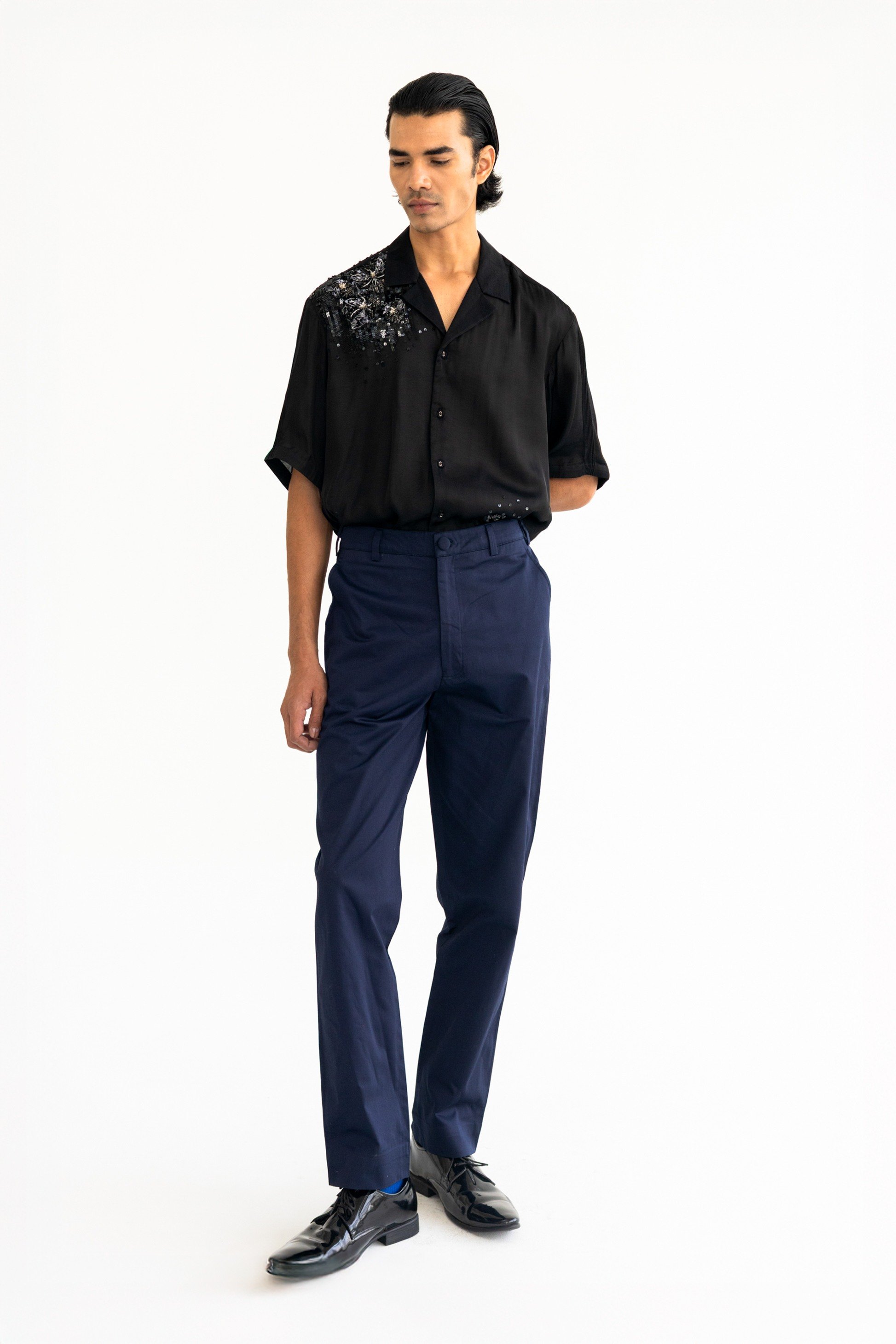 Slim Fit Crepe Navy Trouser