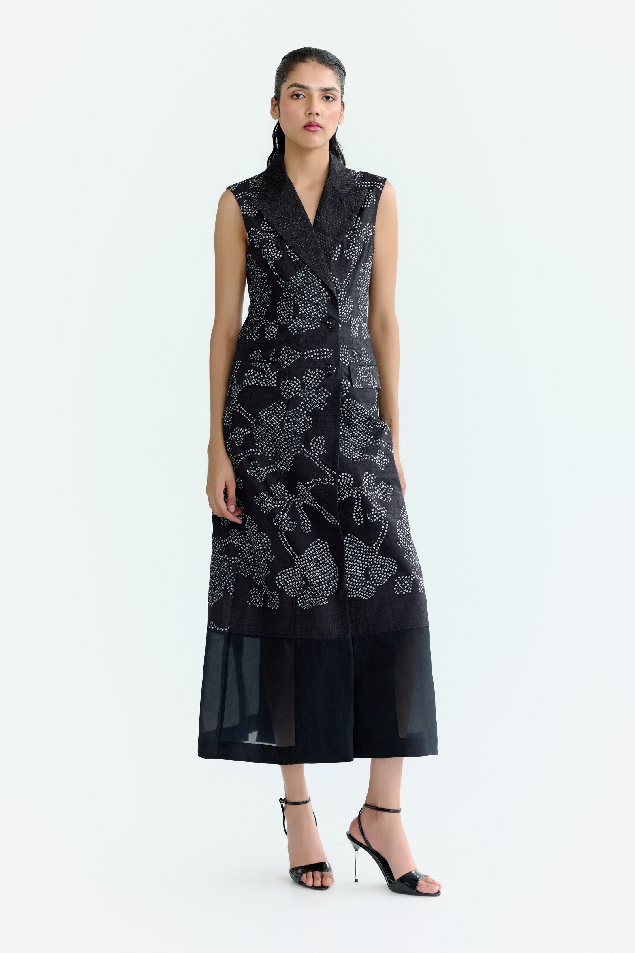Bandhani Black Sleeveless Trench