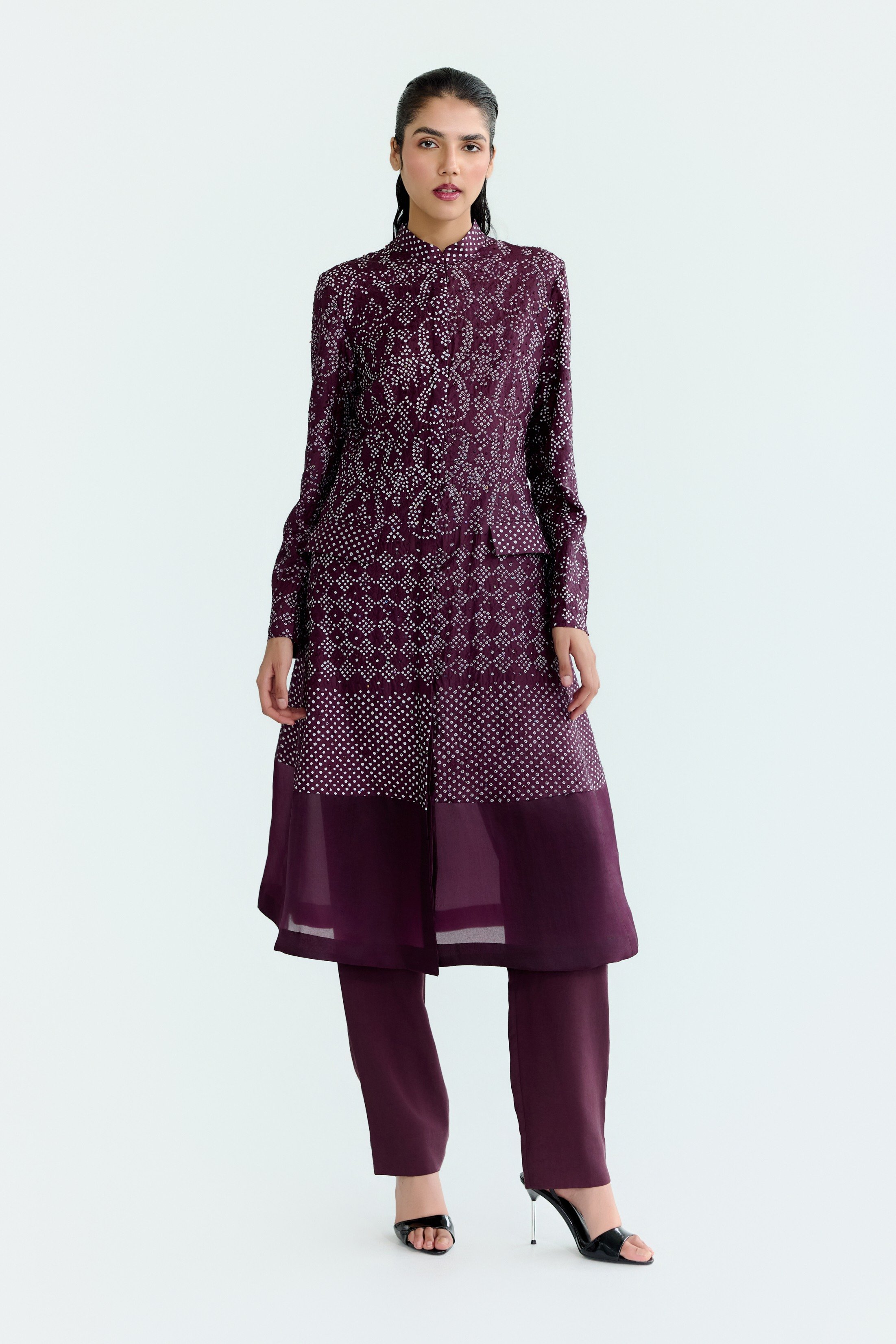 Bandhani Wine Hand Embroided Kurta