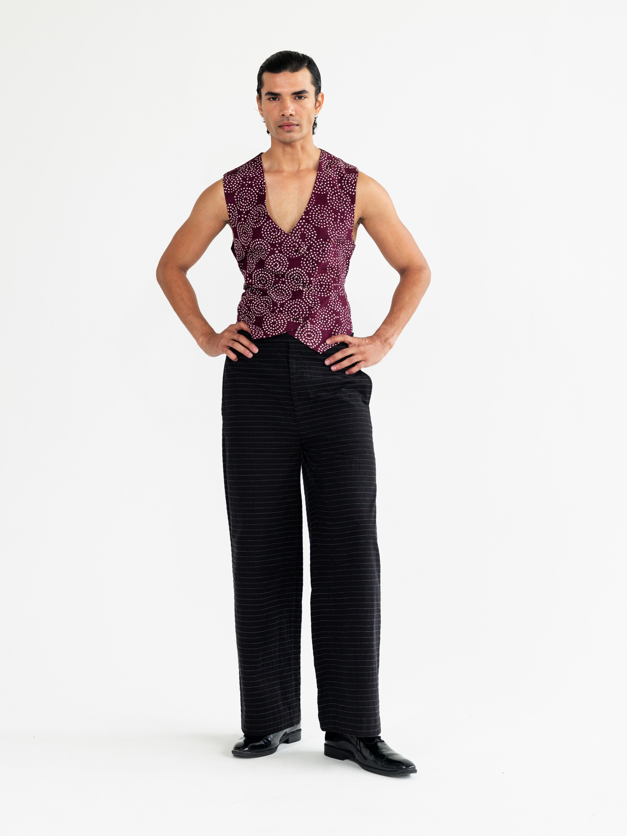 Bandhani Wine Waistcoat