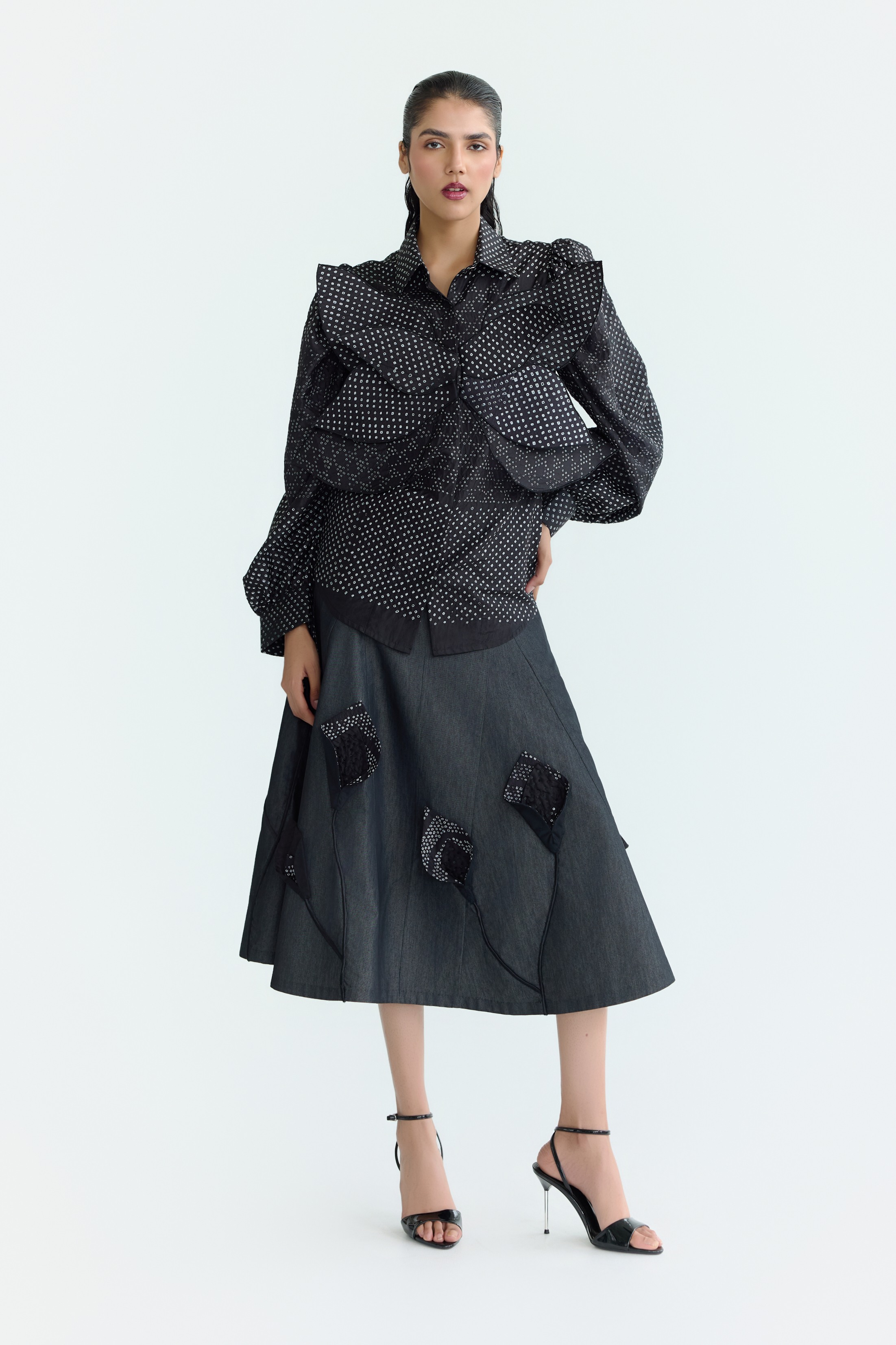 Bandhani  Black Shirt With 3D Pattels