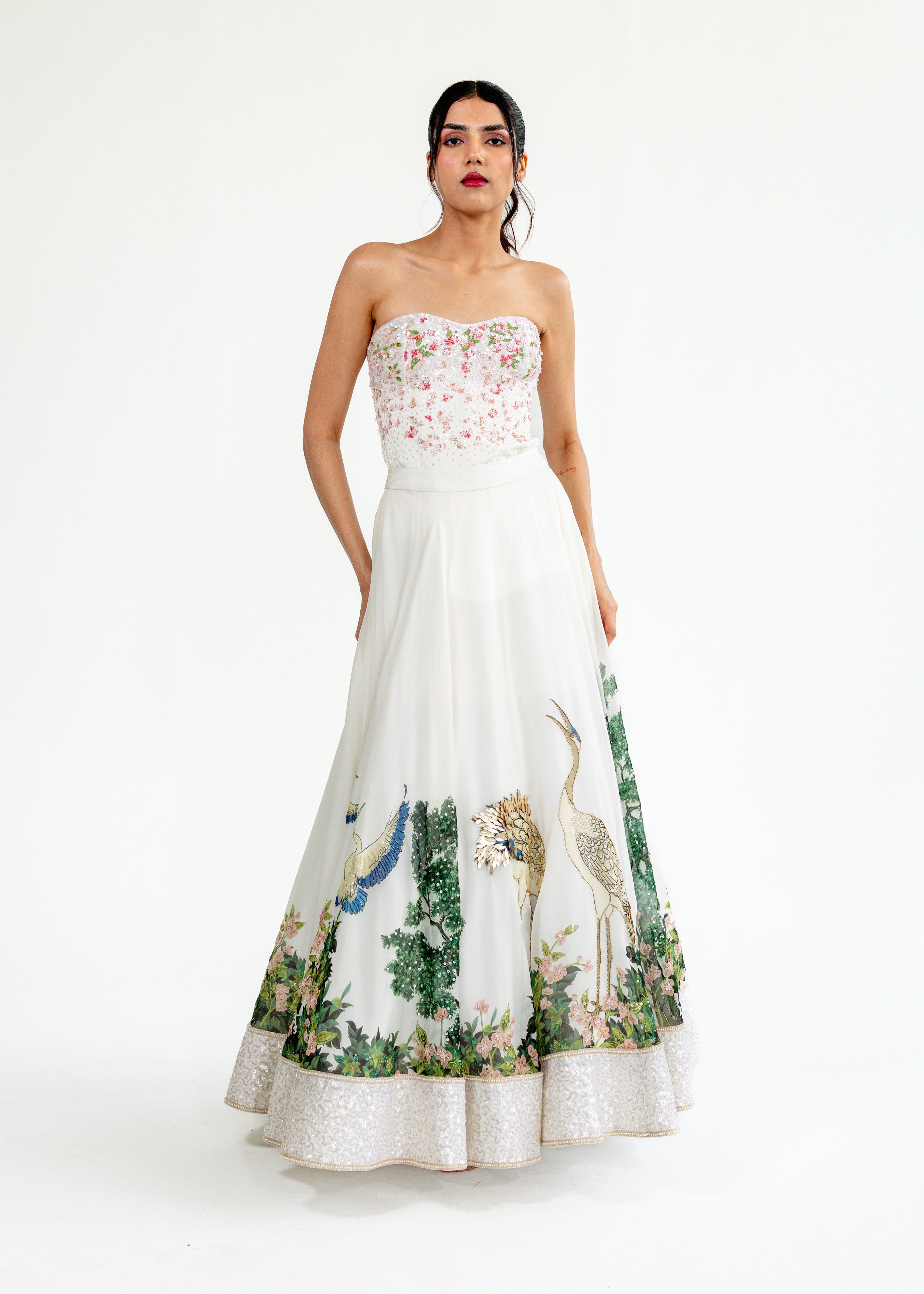 Ivory Skirt With Printed Heron