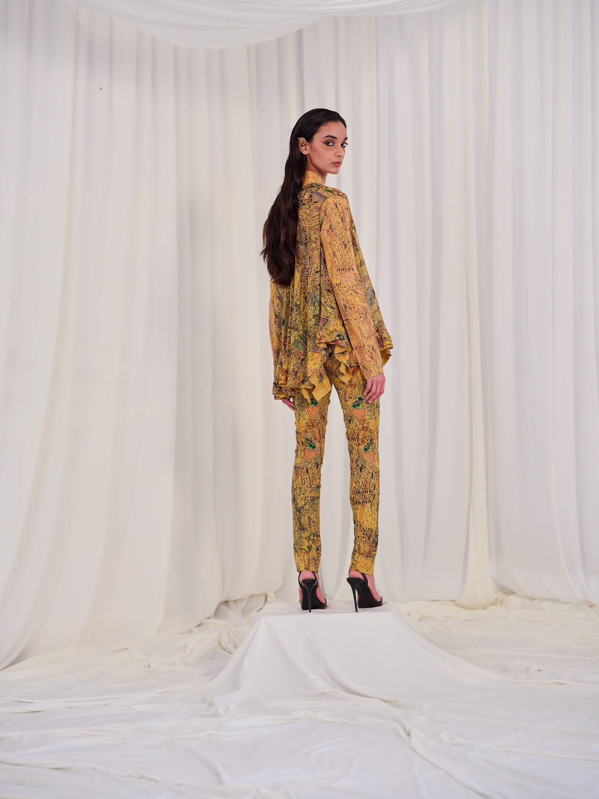 PRINTED SILK TRAPEZE WITH FITTED LYCRA PANTS