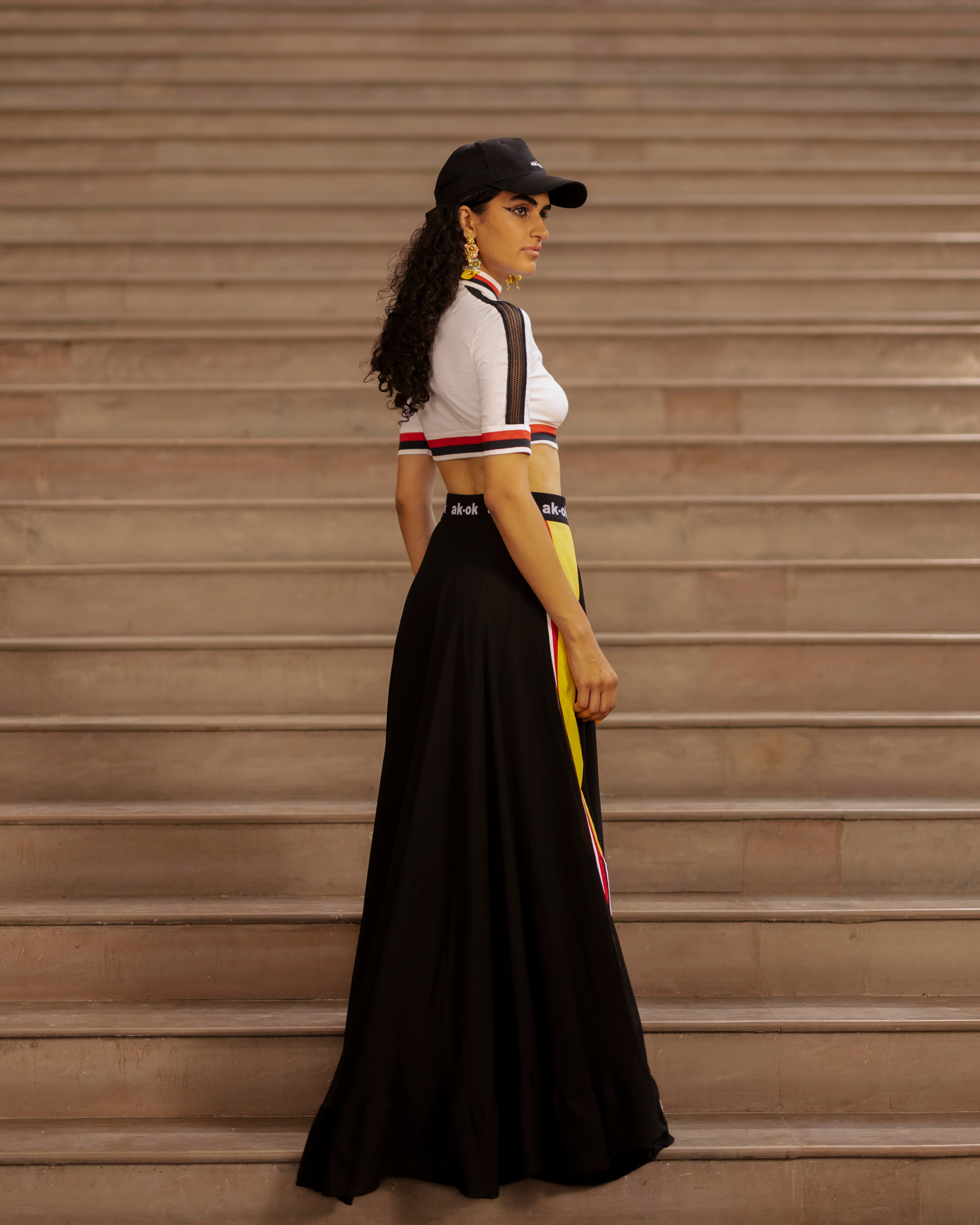 LEHENGA SKIRT AND TOP WITH SPORTY DETAIL