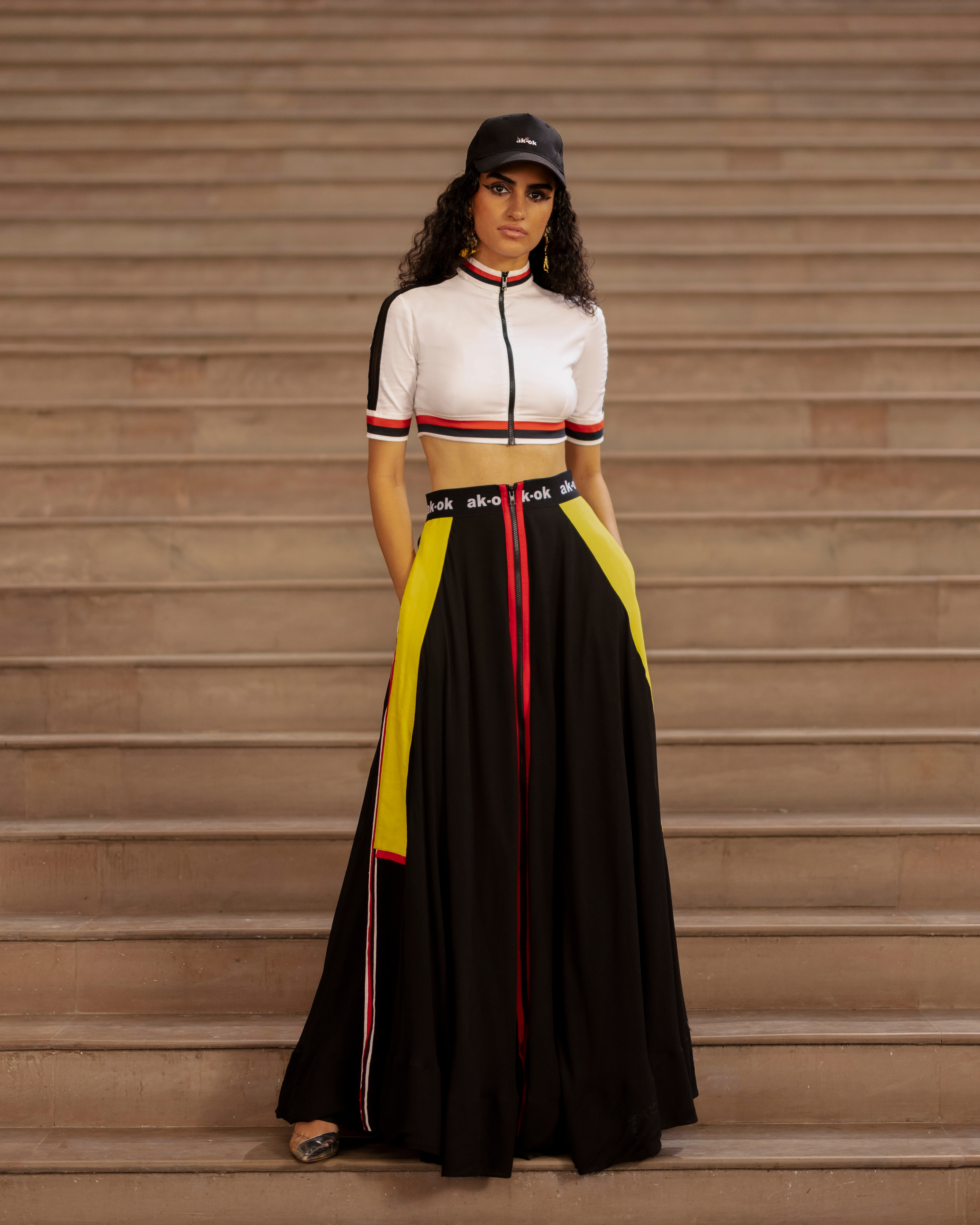 LEHENGA SKIRT AND TOP WITH SPORTY DETAIL