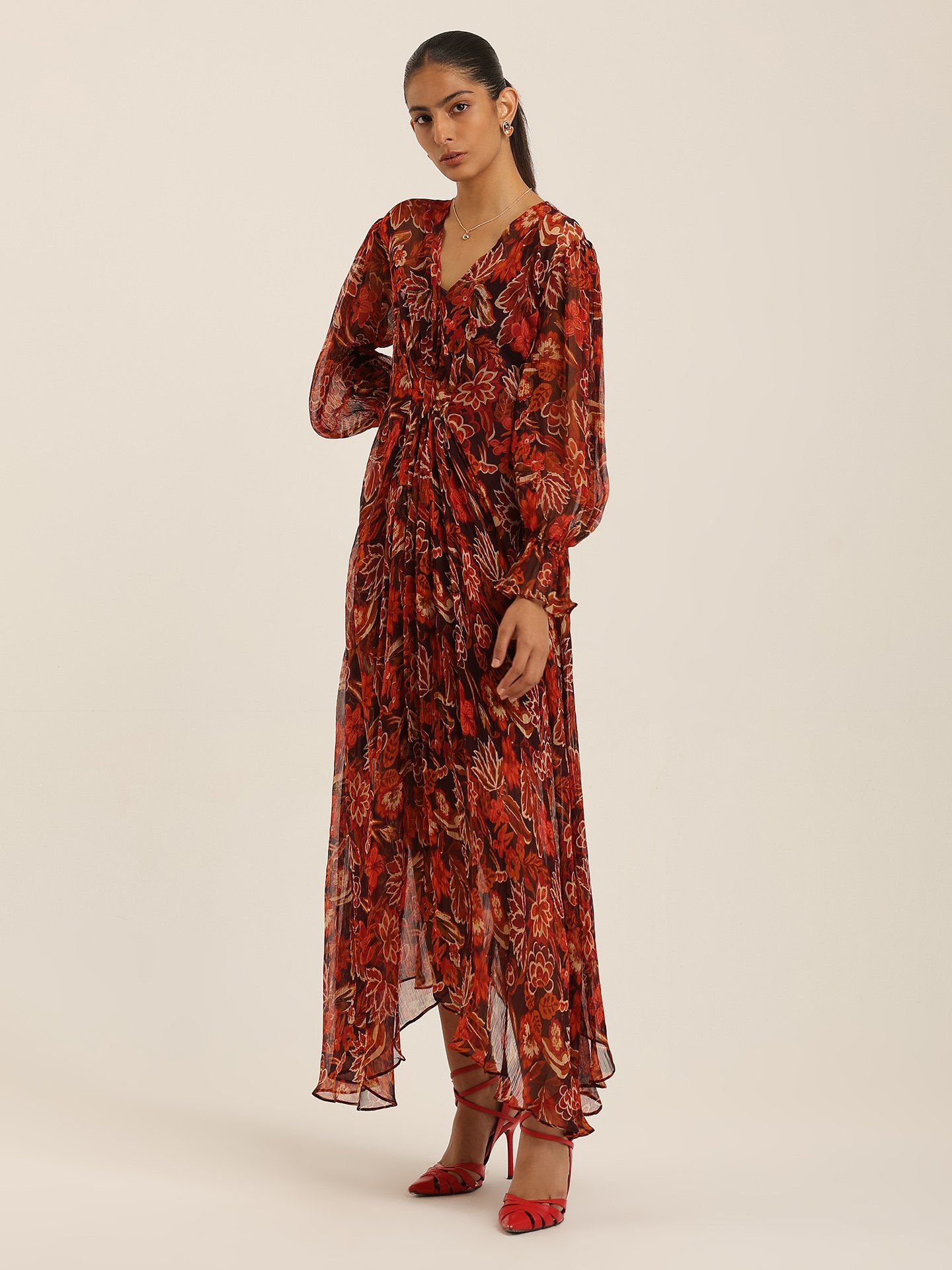 Brown Belly Long Dress