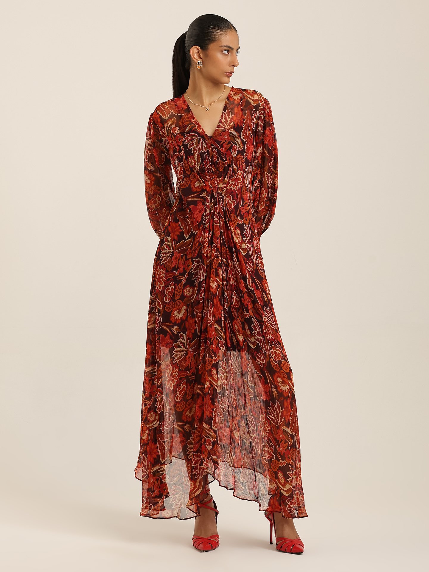 Brown Belly Long Dress