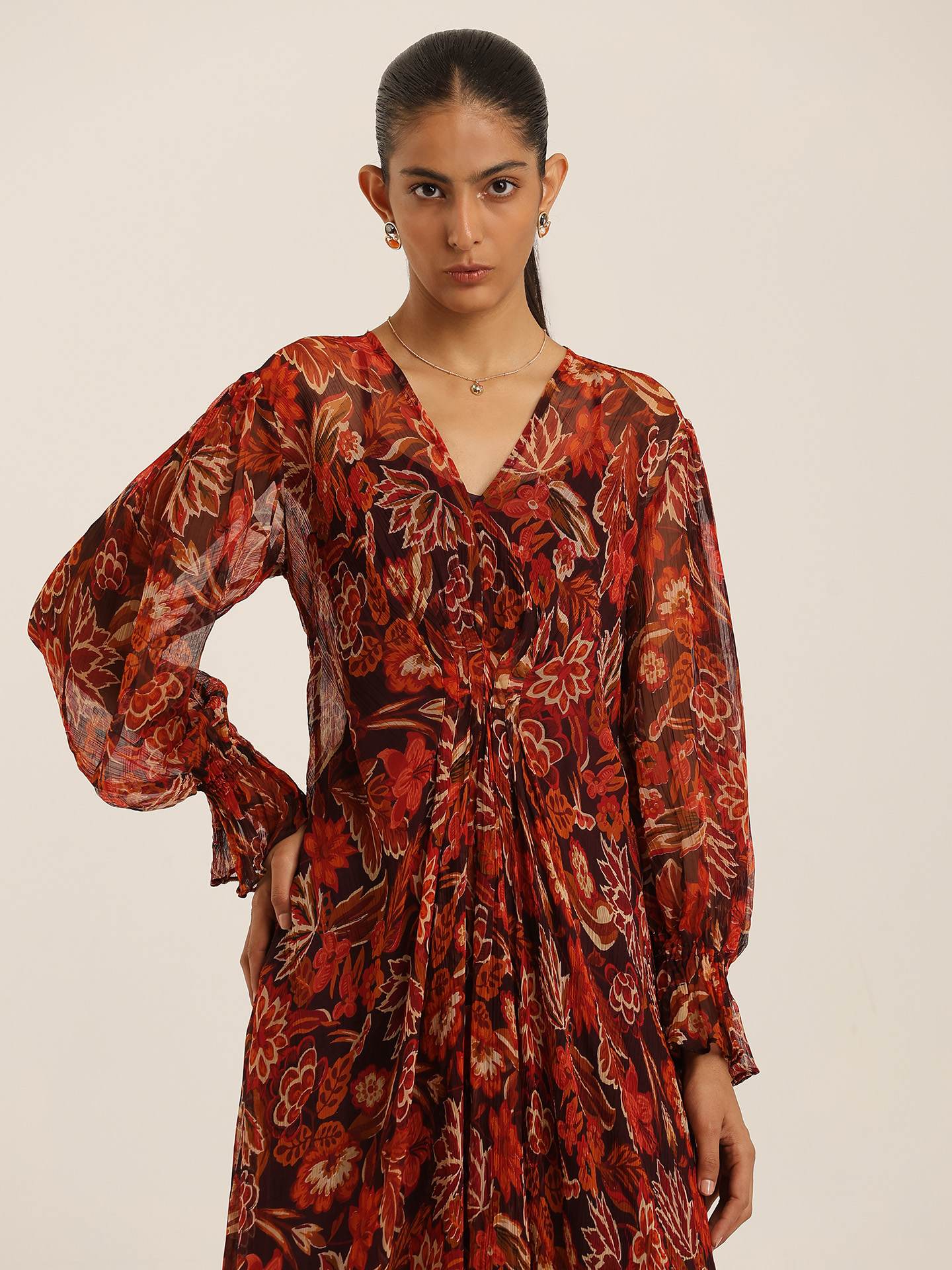 Brown Belly Long Dress