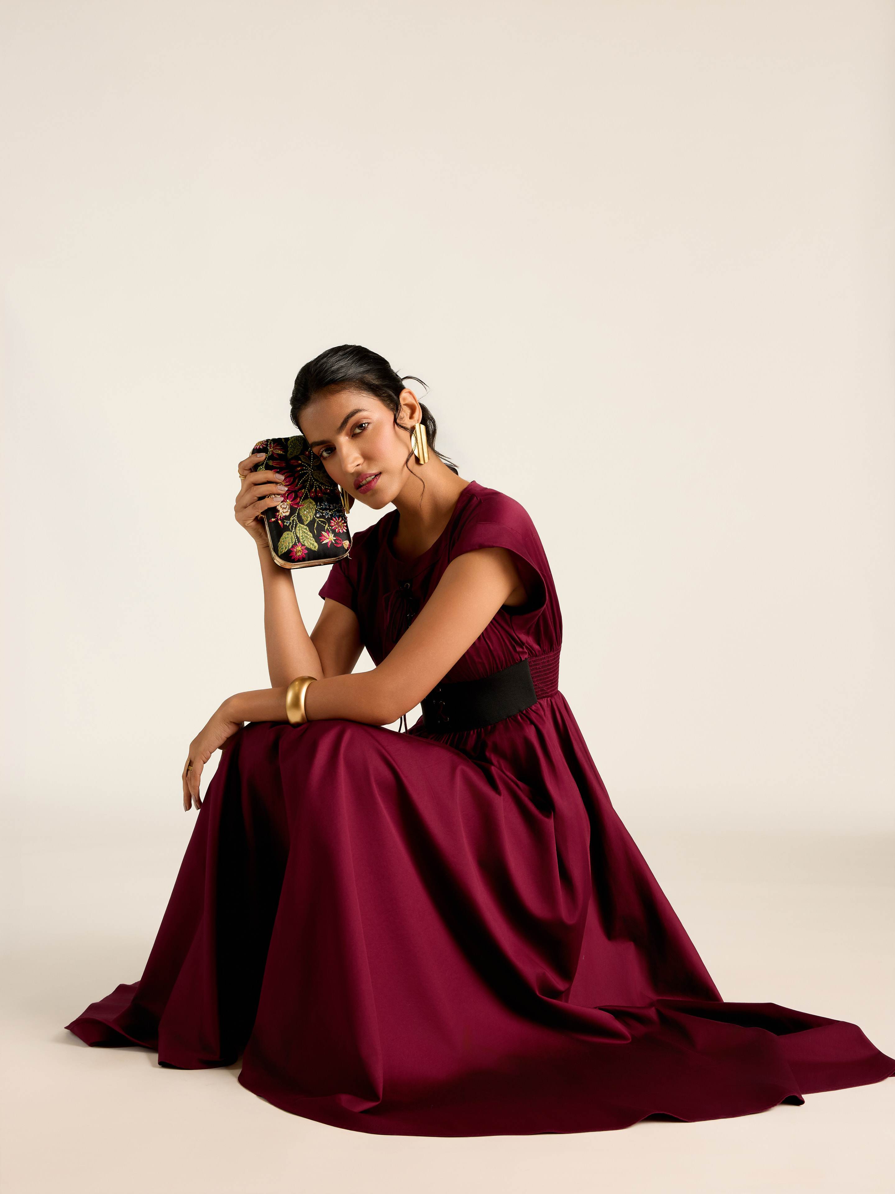Wine Velda Long Dress