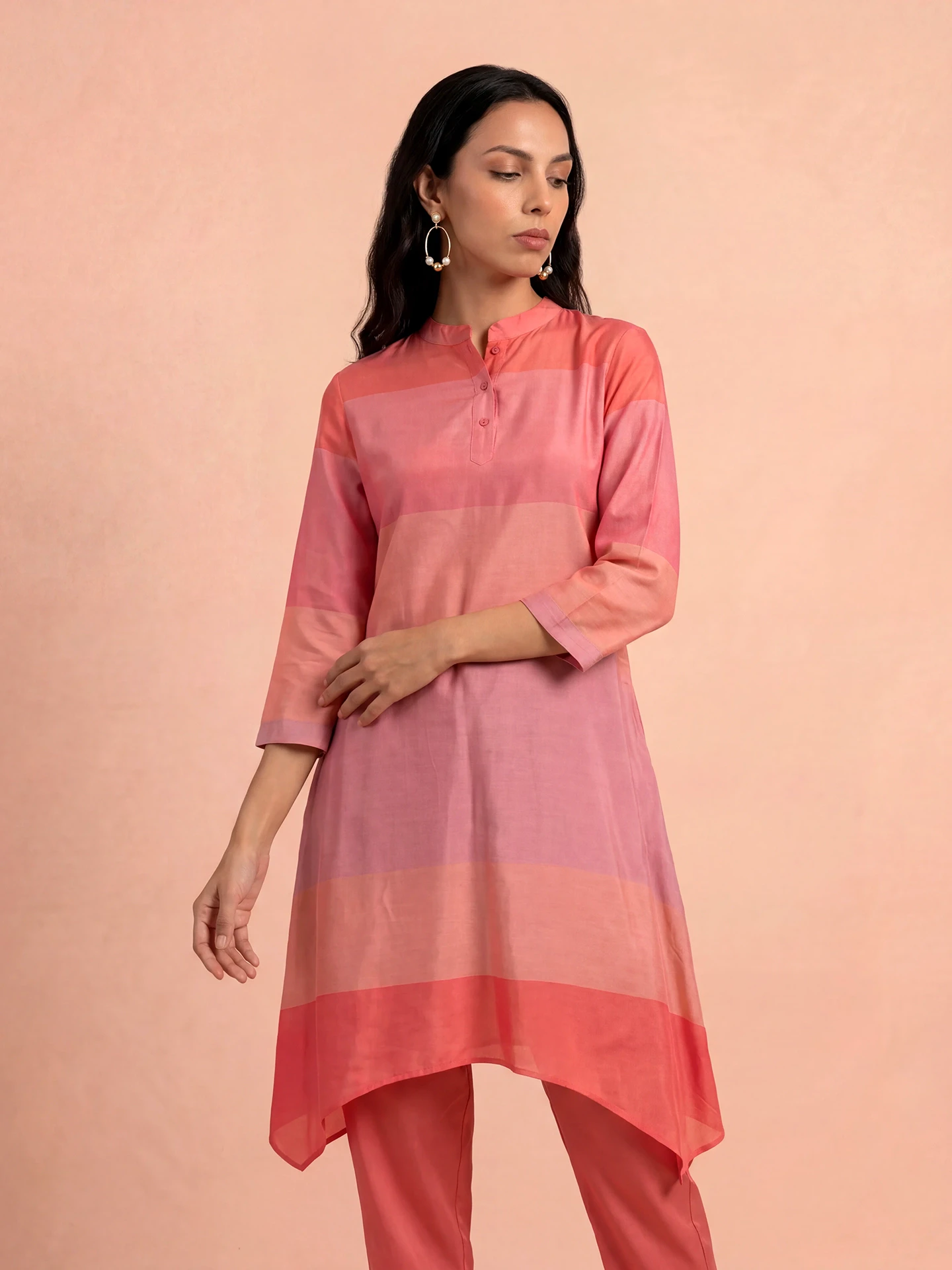 Coral Colorblock Kurta Set