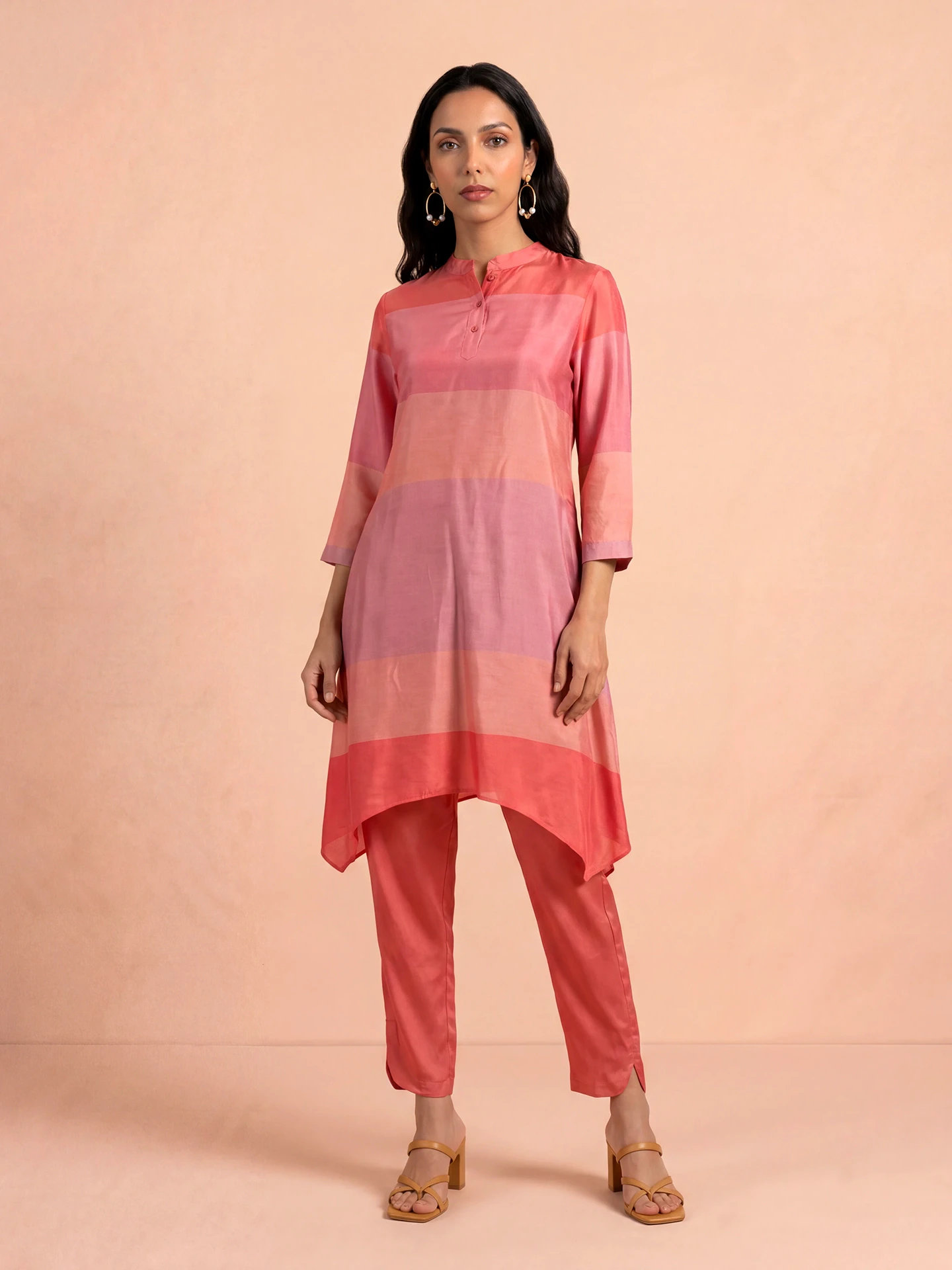 Coral Colorblock Kurta Set