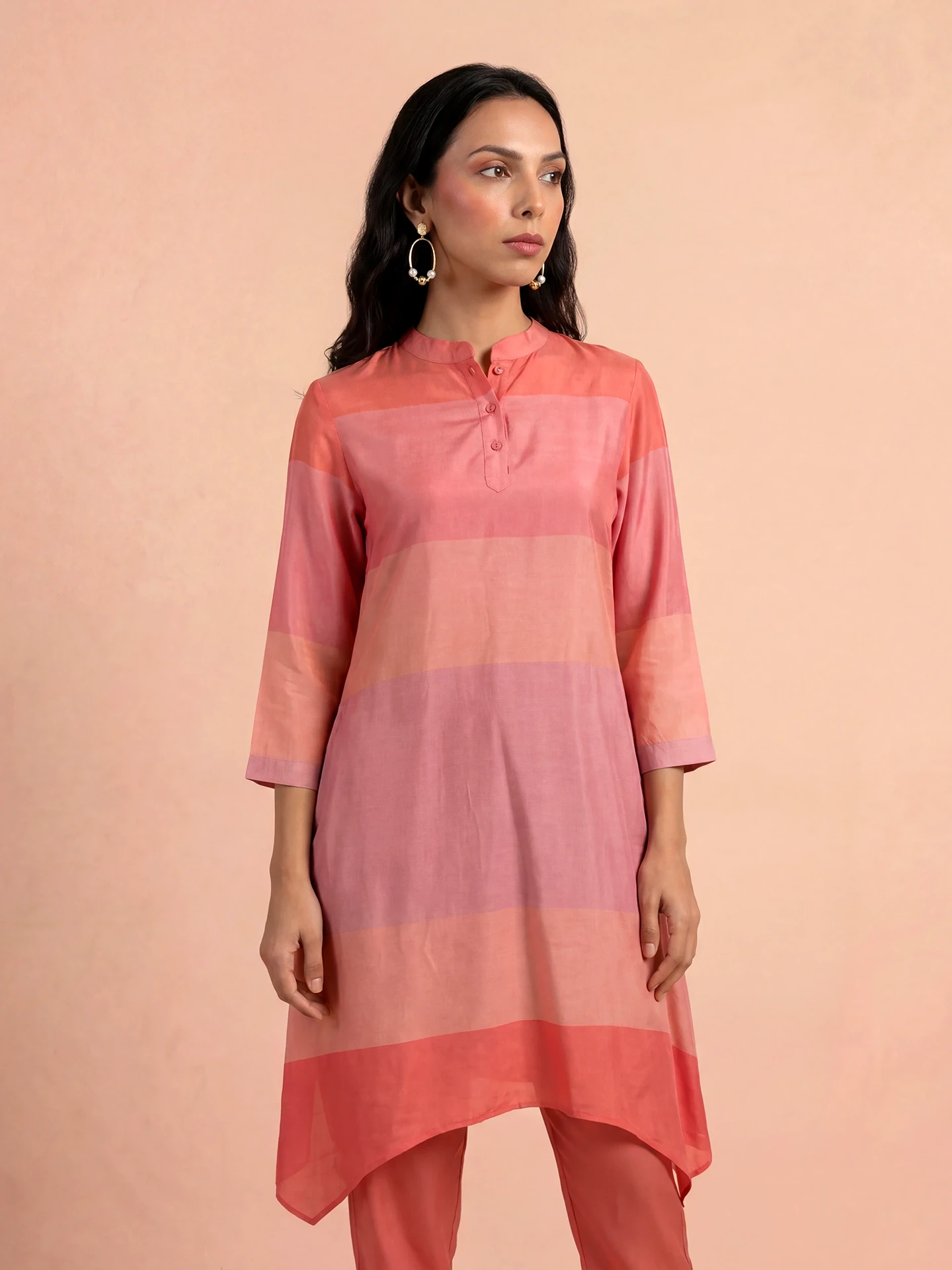 Coral Colorblock Kurta Set