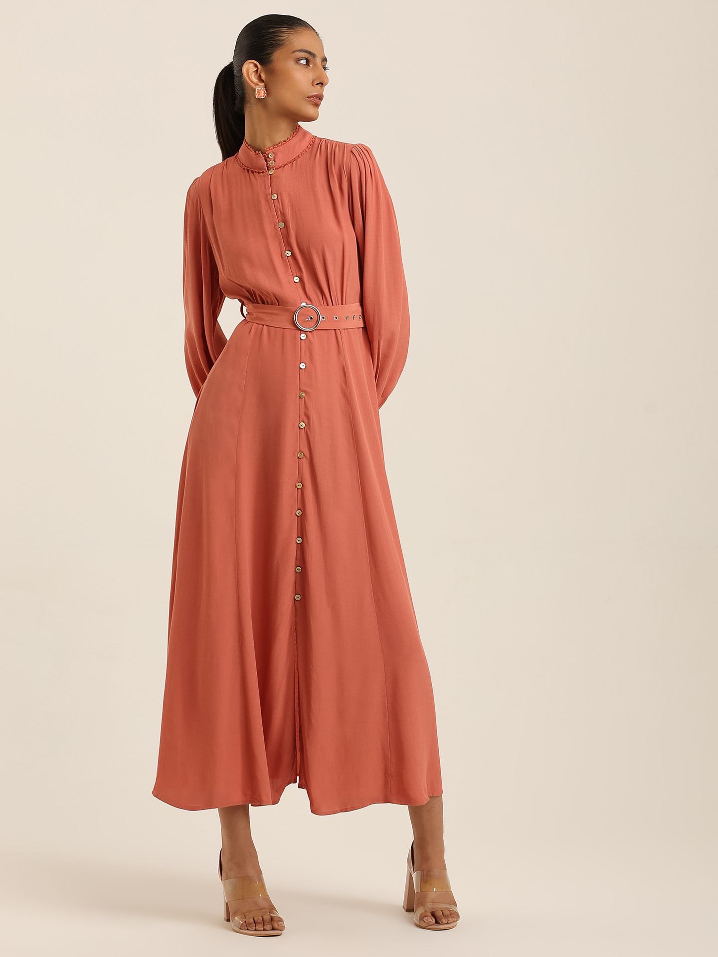 Rust Fashion Flair Long Dress