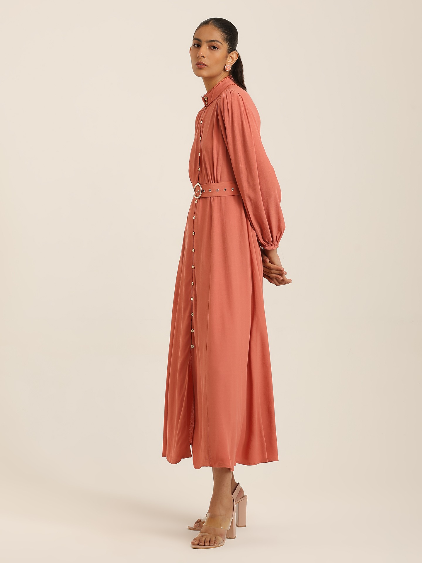 Rust Fashion Flair Long Dress