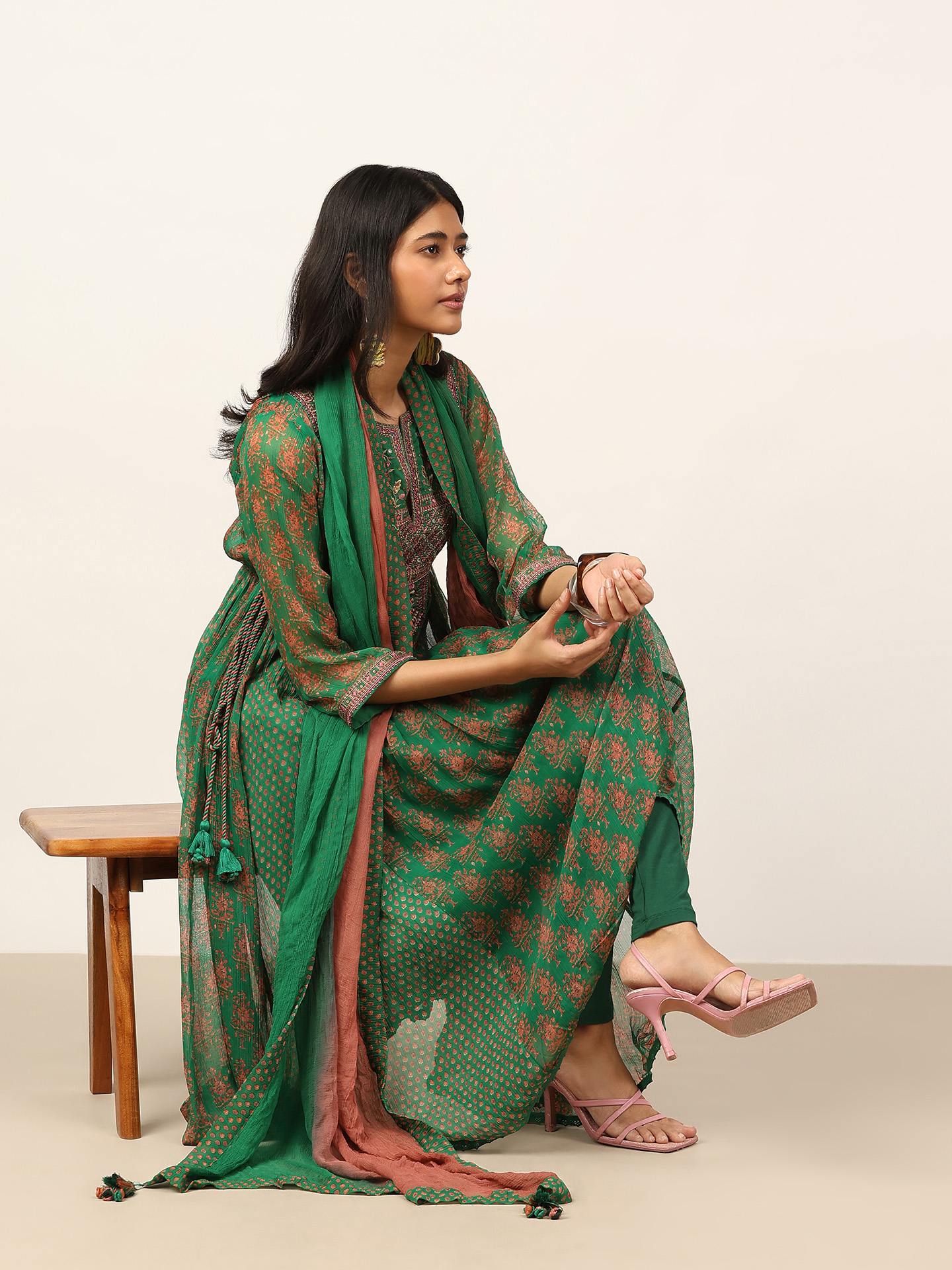 Green Anantam Print Suit Set